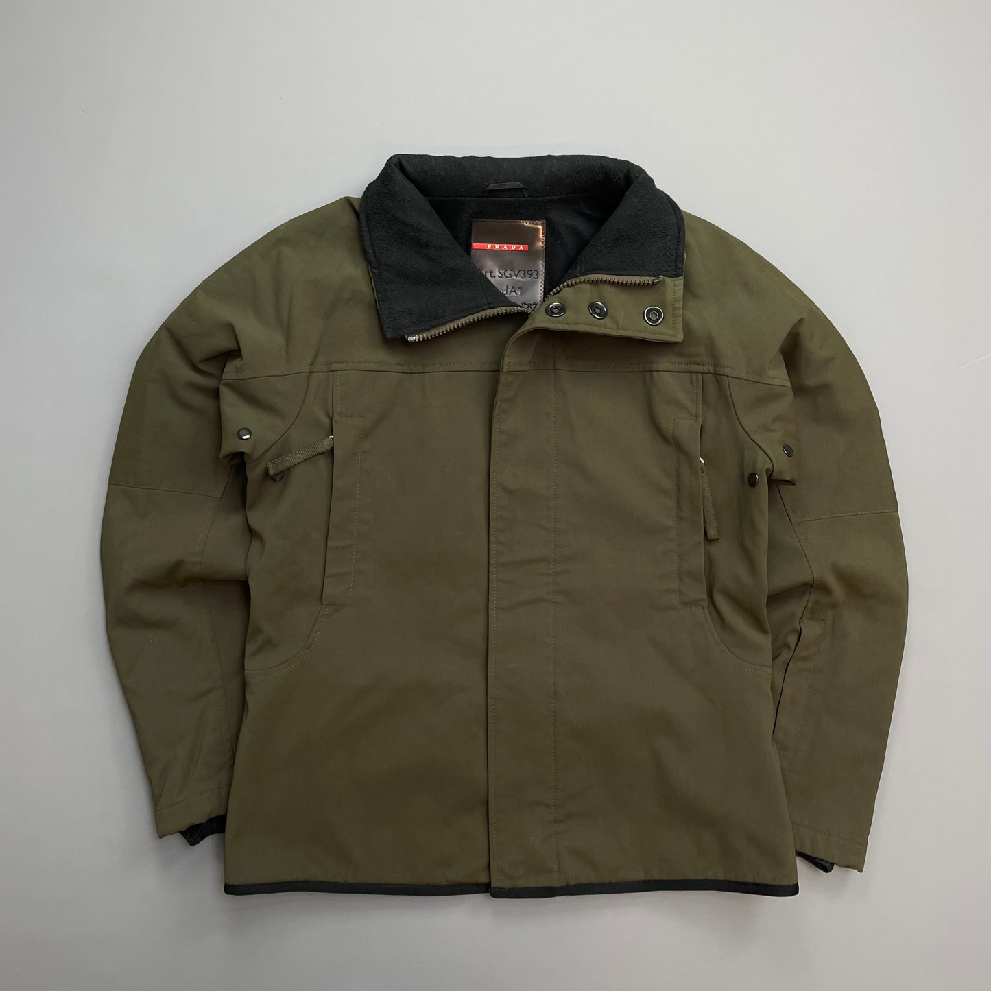 Prada Sport Khaki AW02 Technical Nylon Fleece-Lined Removable Hood Ski Jacket