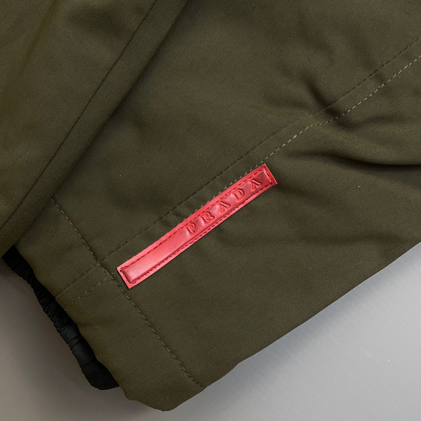 Prada Sport Khaki AW02 Technical Nylon Fleece-Lined Removable Hood Ski Jacket