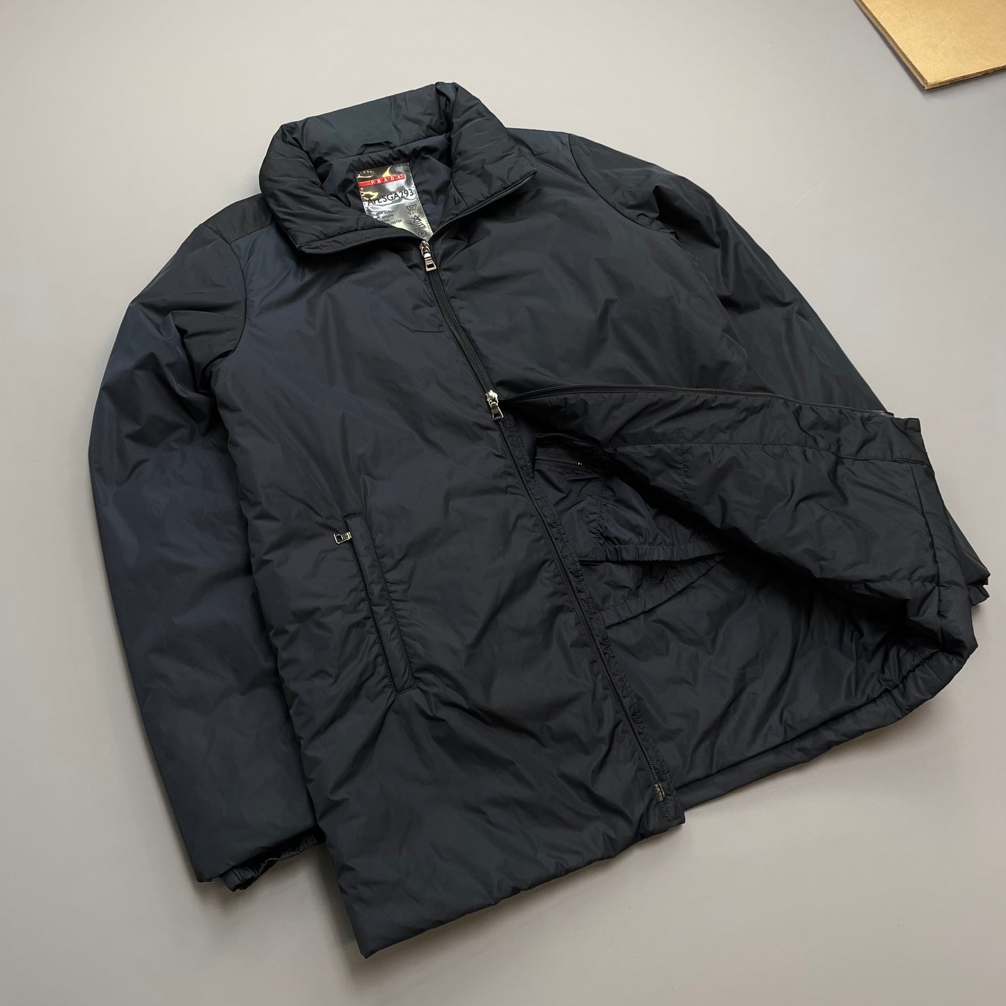Prada Sport Navy 00s Nylon Padded Concealed Hood Longline Overcoat