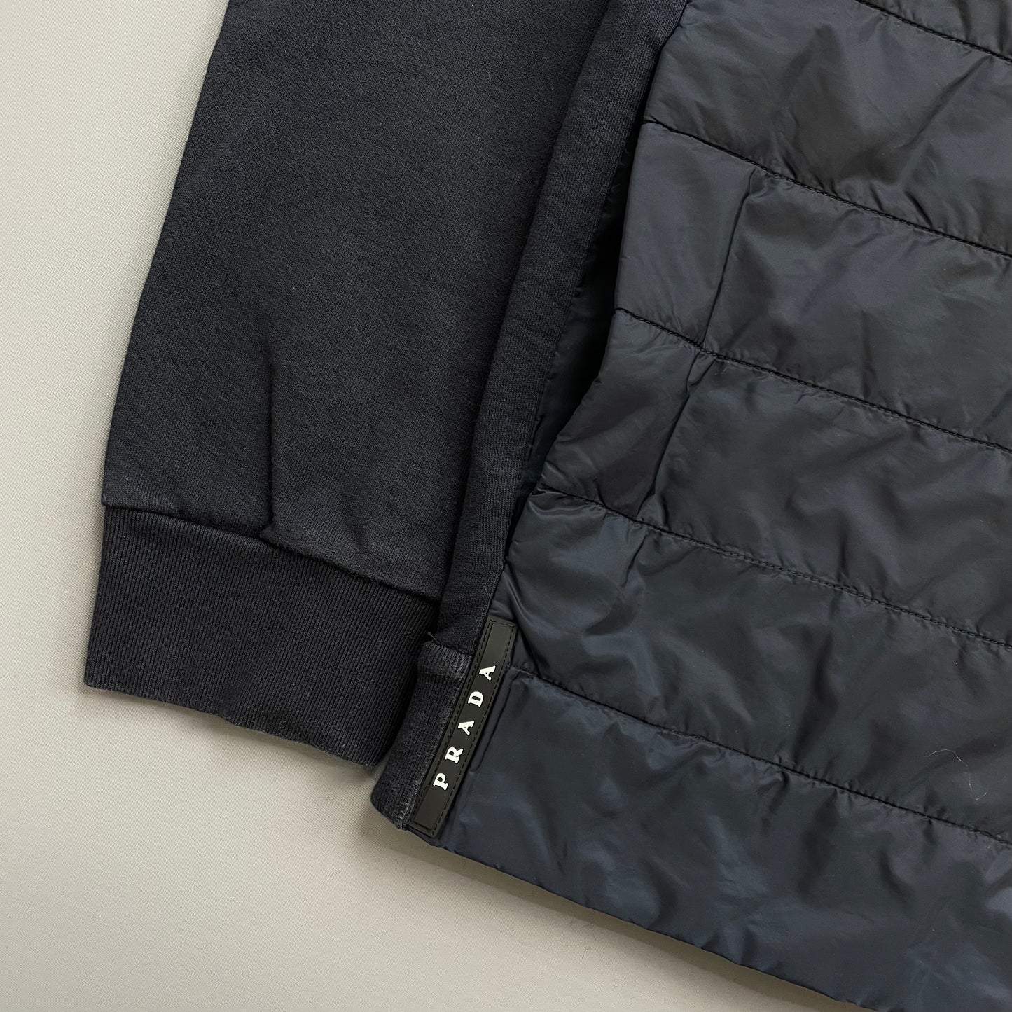 Prada Sport Navy 2019 Nylon Padded Hybrid Hooded Jacket