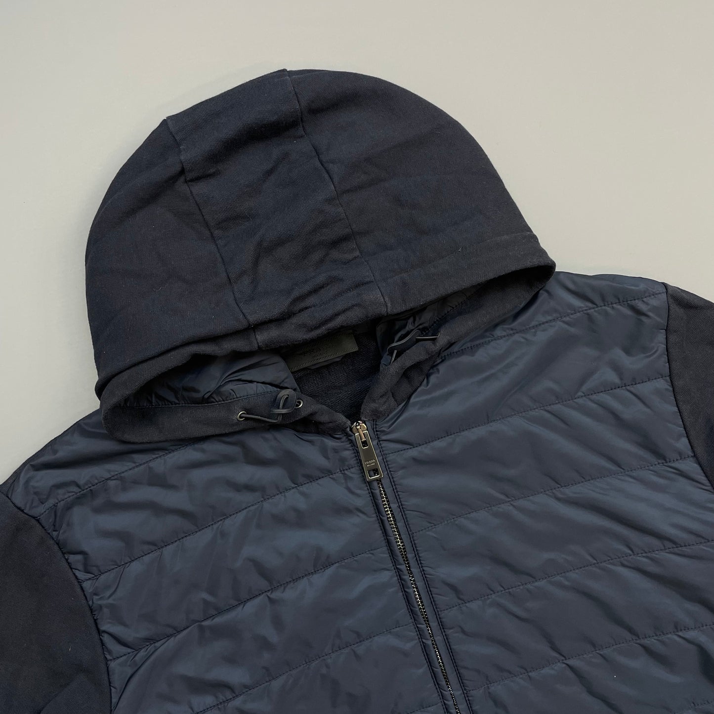 Prada Sport Navy 2019 Nylon Padded Hybrid Hooded Jacket