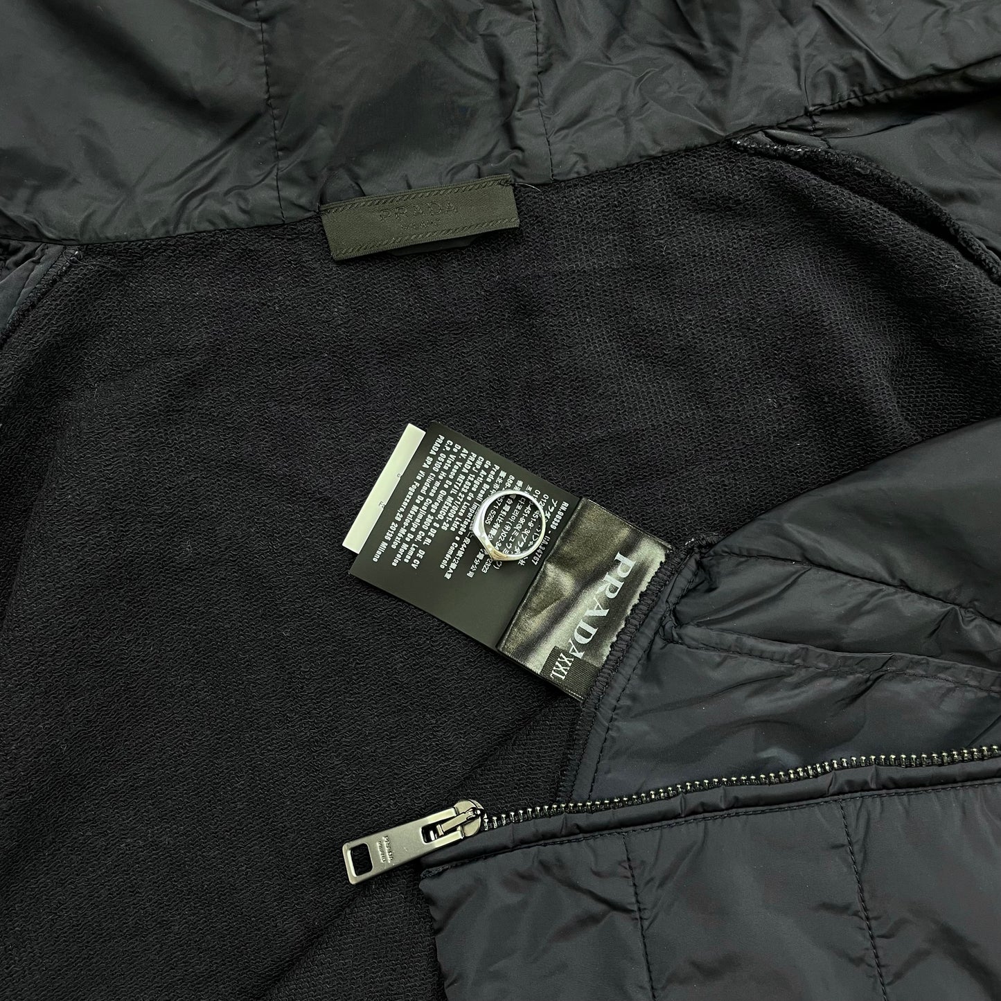 Prada Sport Navy 2019 Nylon Padded Hybrid Hooded Jacket