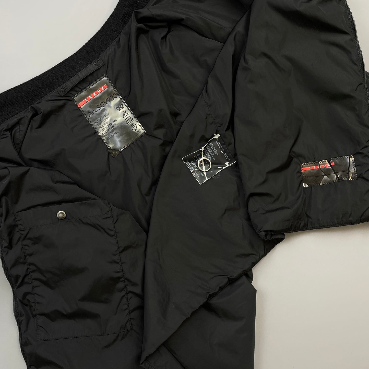 Prada Sport Black 2007 Wool & Nylon Padded Bomber Liner Jacket