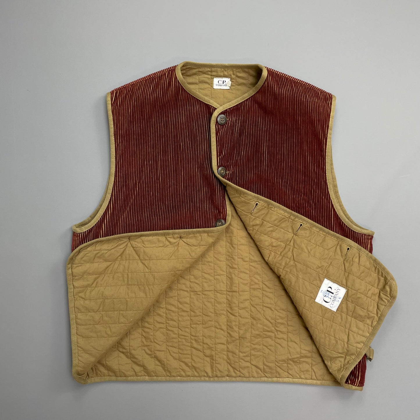 C.P. Company Maroon AW94 Corduroy Button-Up Gilet Vest