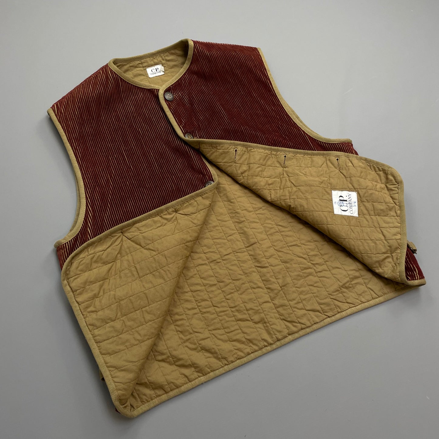 C.P. Company Maroon AW94 Corduroy Button-Up Gilet Vest