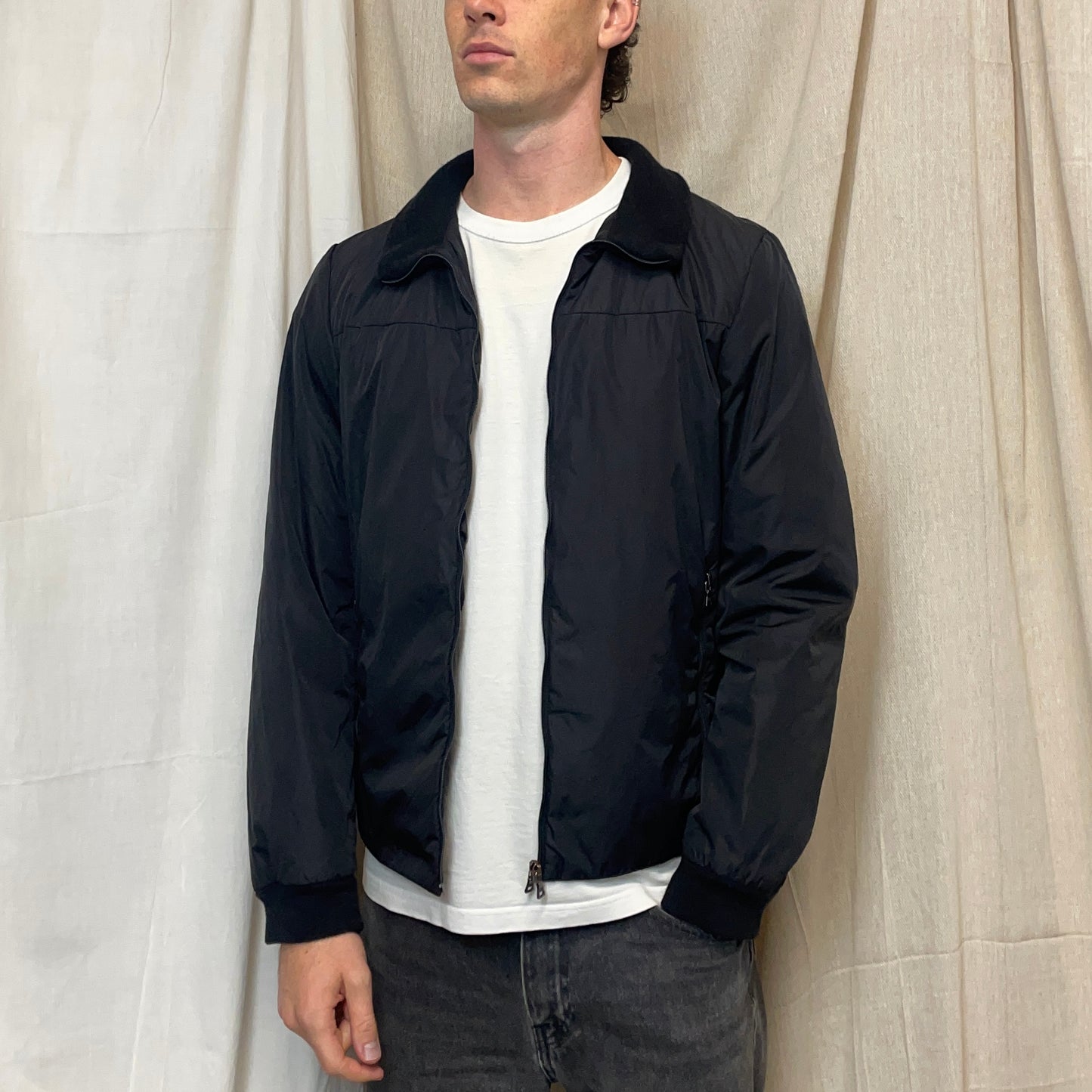 Prada Sport Black 2007 Wool & Nylon Padded Bomber Liner Jacket