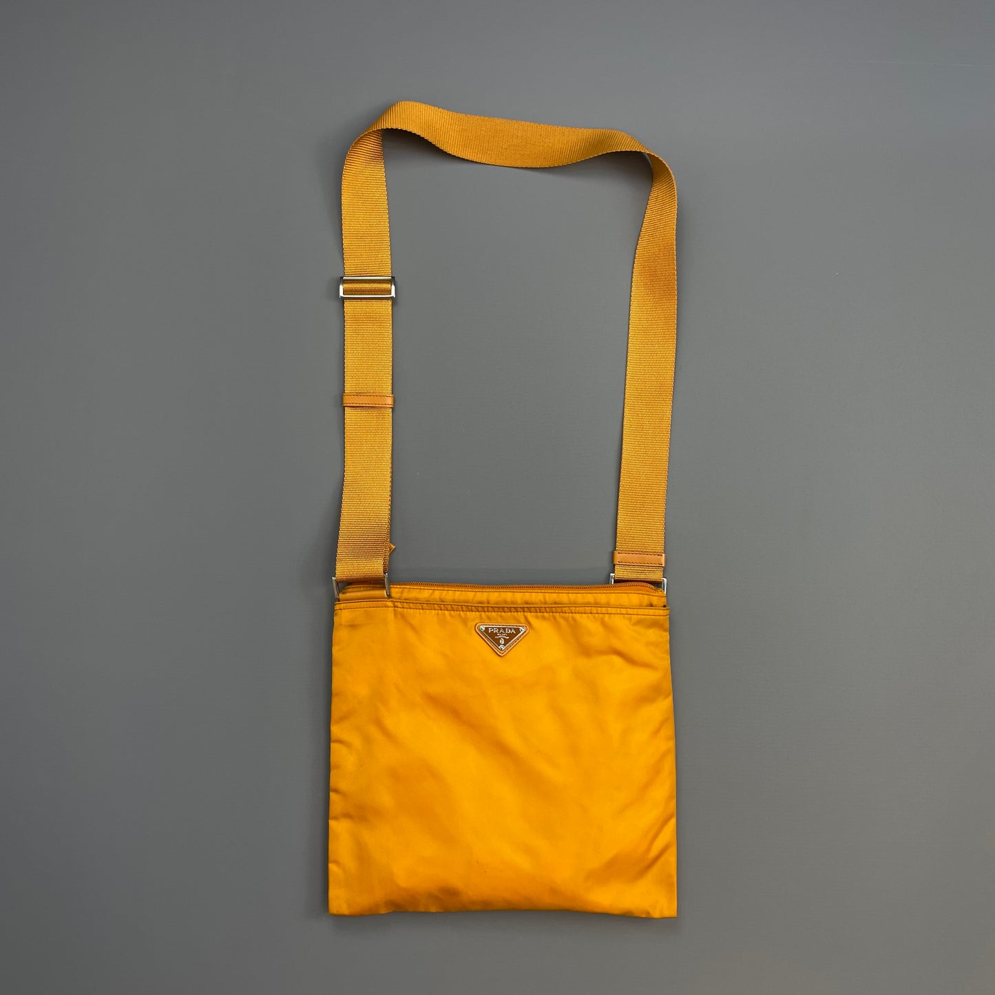 Prada Golden Orange Nylon Plaque Crossbody Shoulder Bag