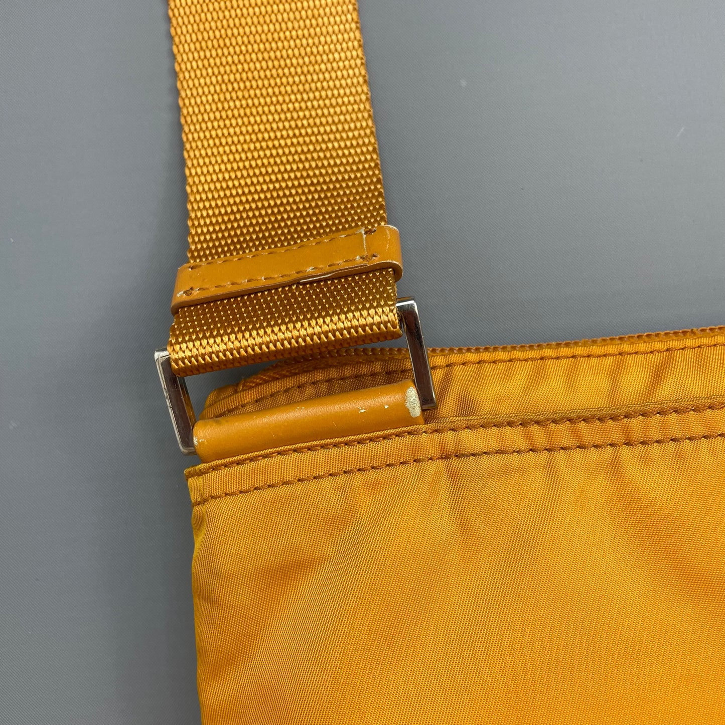 Prada Golden Orange Nylon Plaque Crossbody Shoulder Bag