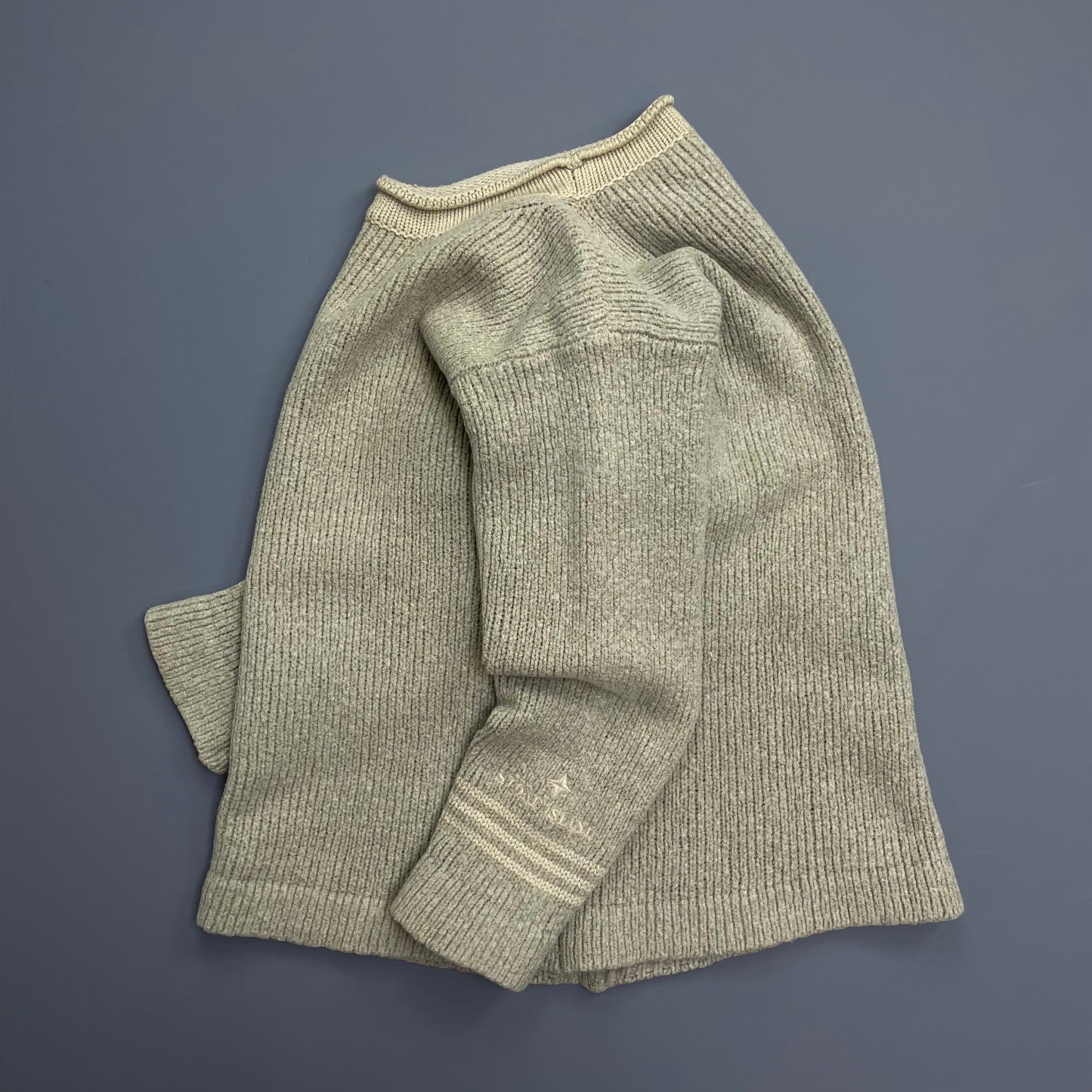 Stone Island Beige AW98 Chunky Wool Knit Raised-Collar Emblem Jumper