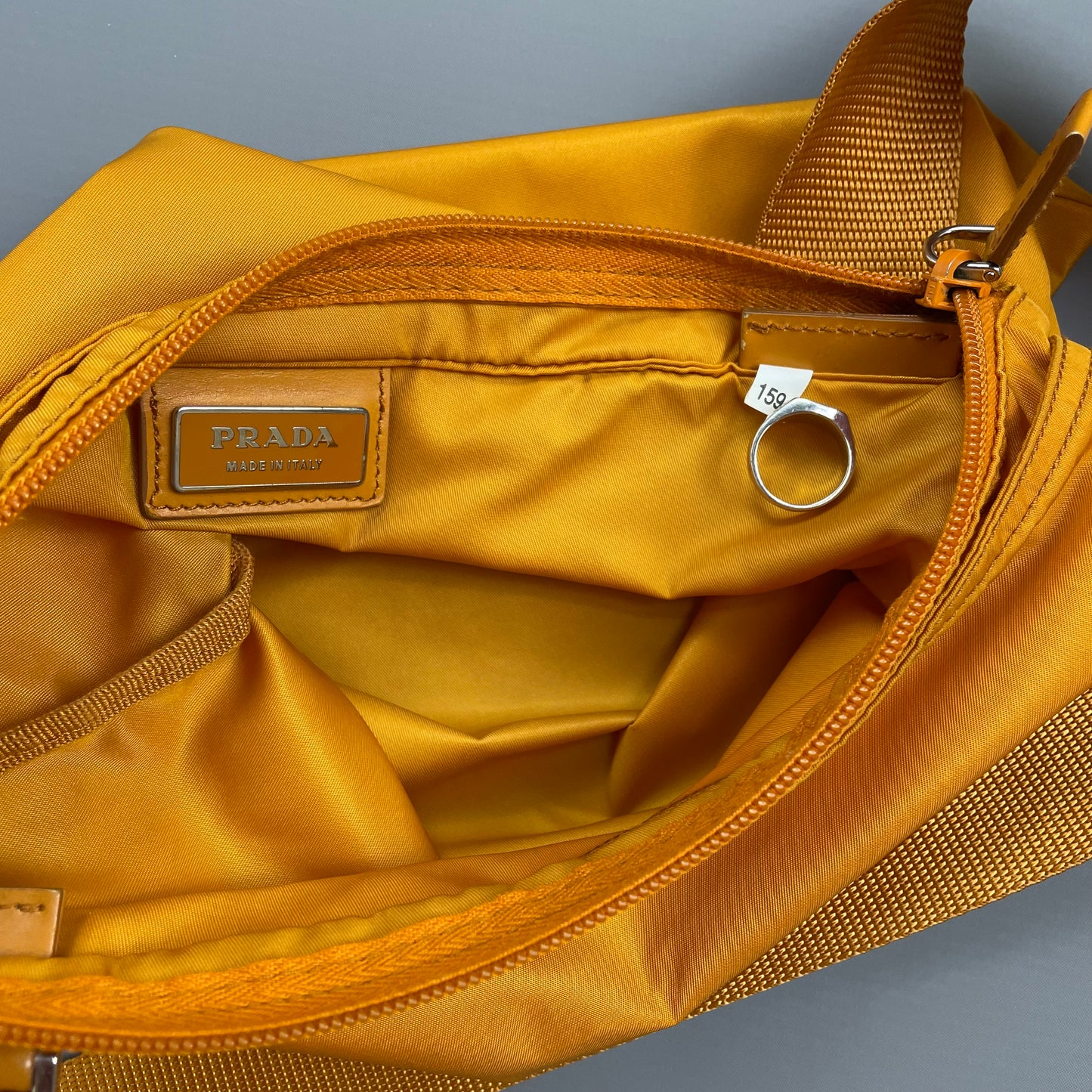 Prada Golden Orange Nylon Plaque Crossbody Shoulder Bag