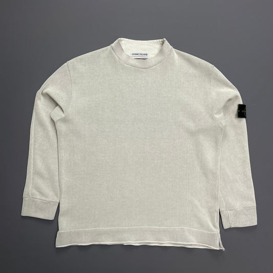 Stone Island White SS99 Fine-Rib Funnel Neck Jumper