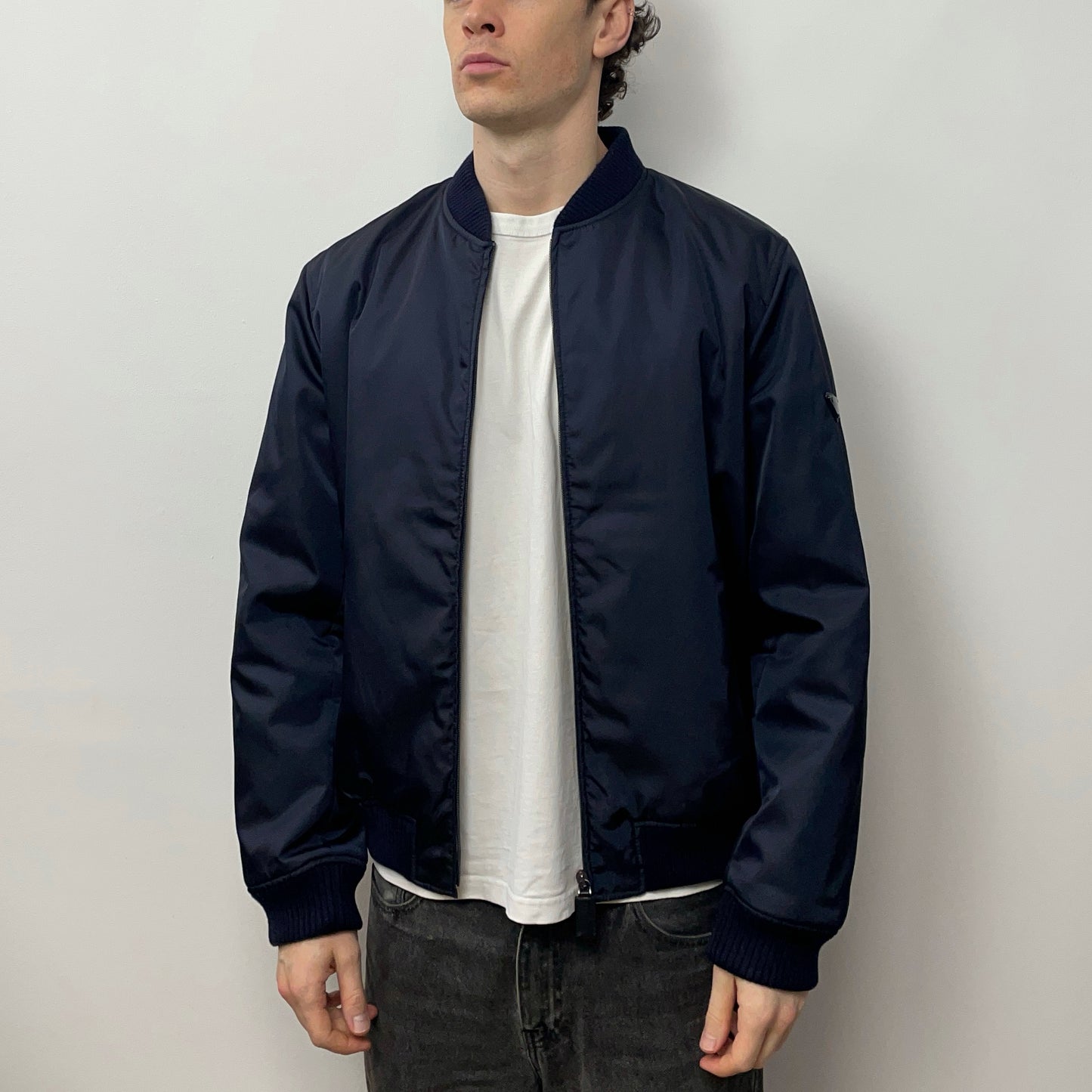 Prada Mainline Navy & Black 2017 Nylon Padded Plaque Bomber Jacket