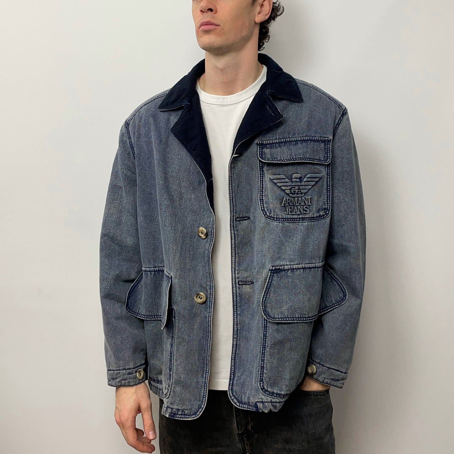 Armani Jeans Blue 90s Denim Lined Hunting Jacket