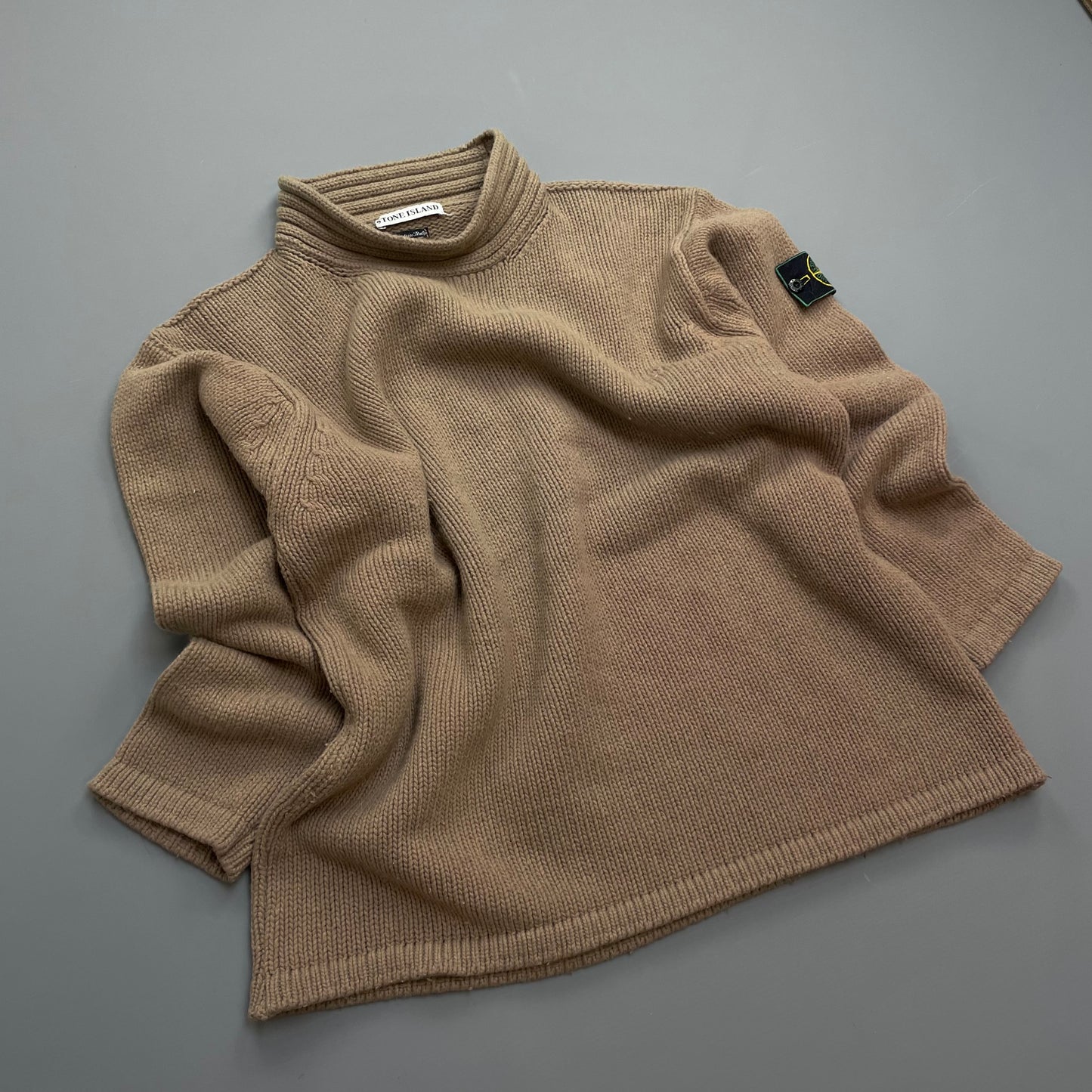 Stone Island Brown AW98 High-Neck Wool Knit Jumper