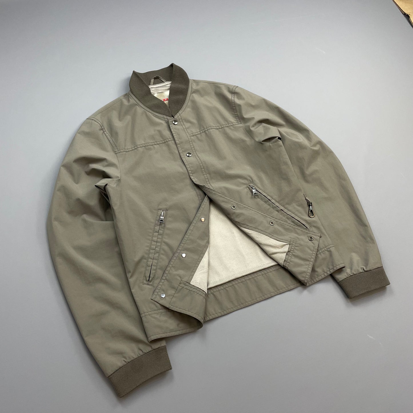Prada Sport Grey Brown 00s Goretex Lightweight Button-Through Bomber Jacket