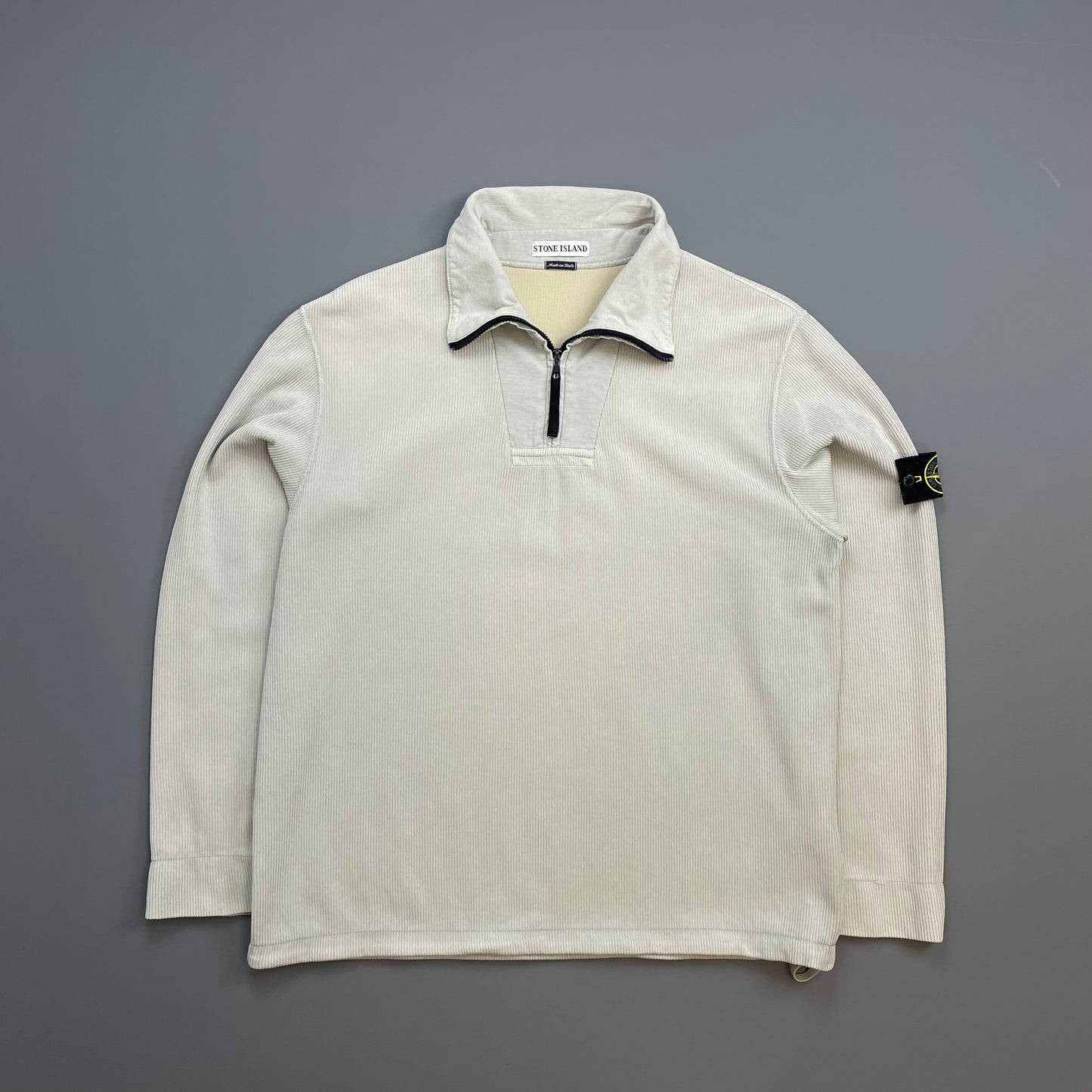 Stone Island Ivory Grey SS00 Cotton/Nylon Ribbed Half-Zip Jumper