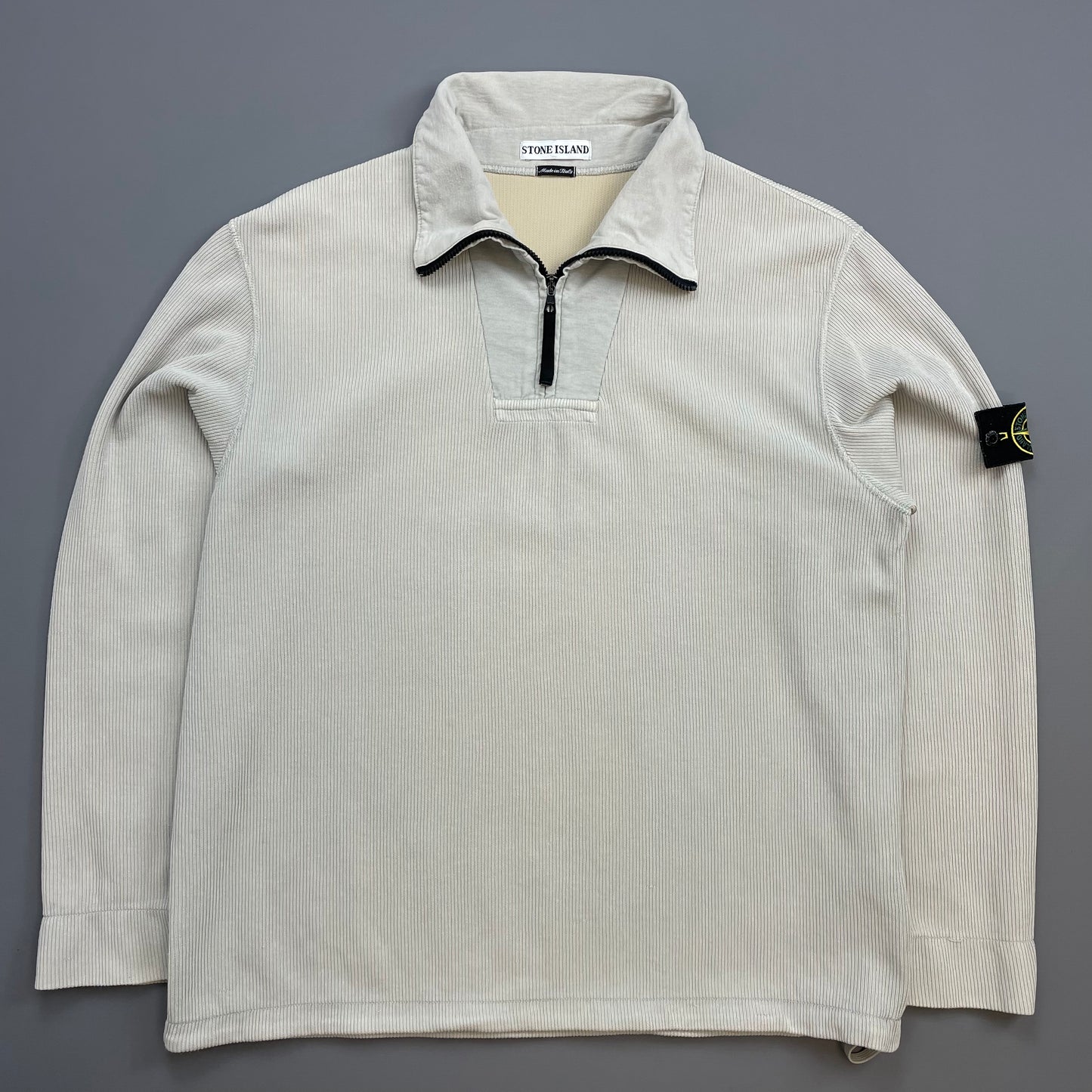 Stone Island Ivory Grey SS00 Cotton/Nylon Ribbed Half-Zip Jumper