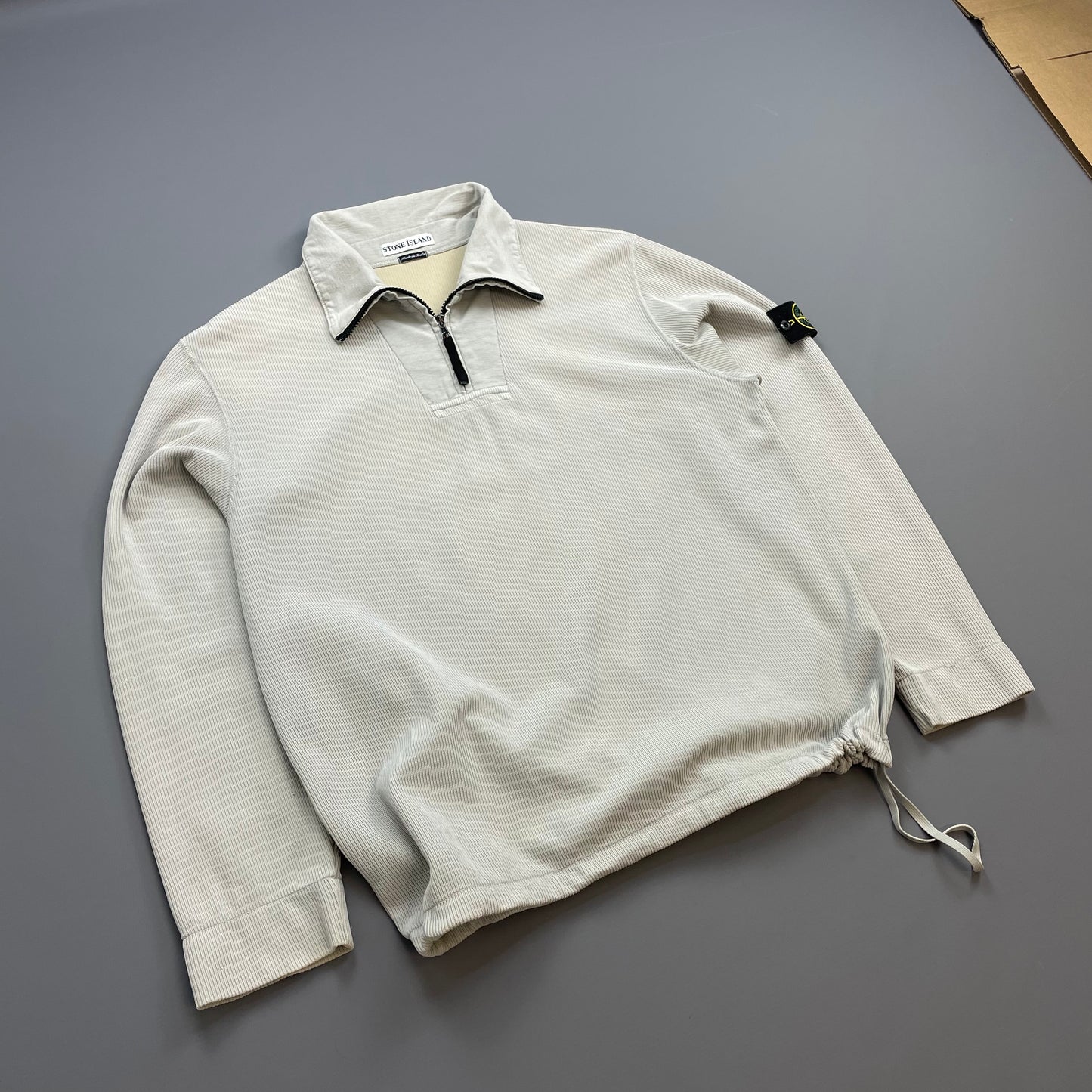 Stone Island Ivory Grey SS00 Cotton/Nylon Ribbed Half-Zip Jumper