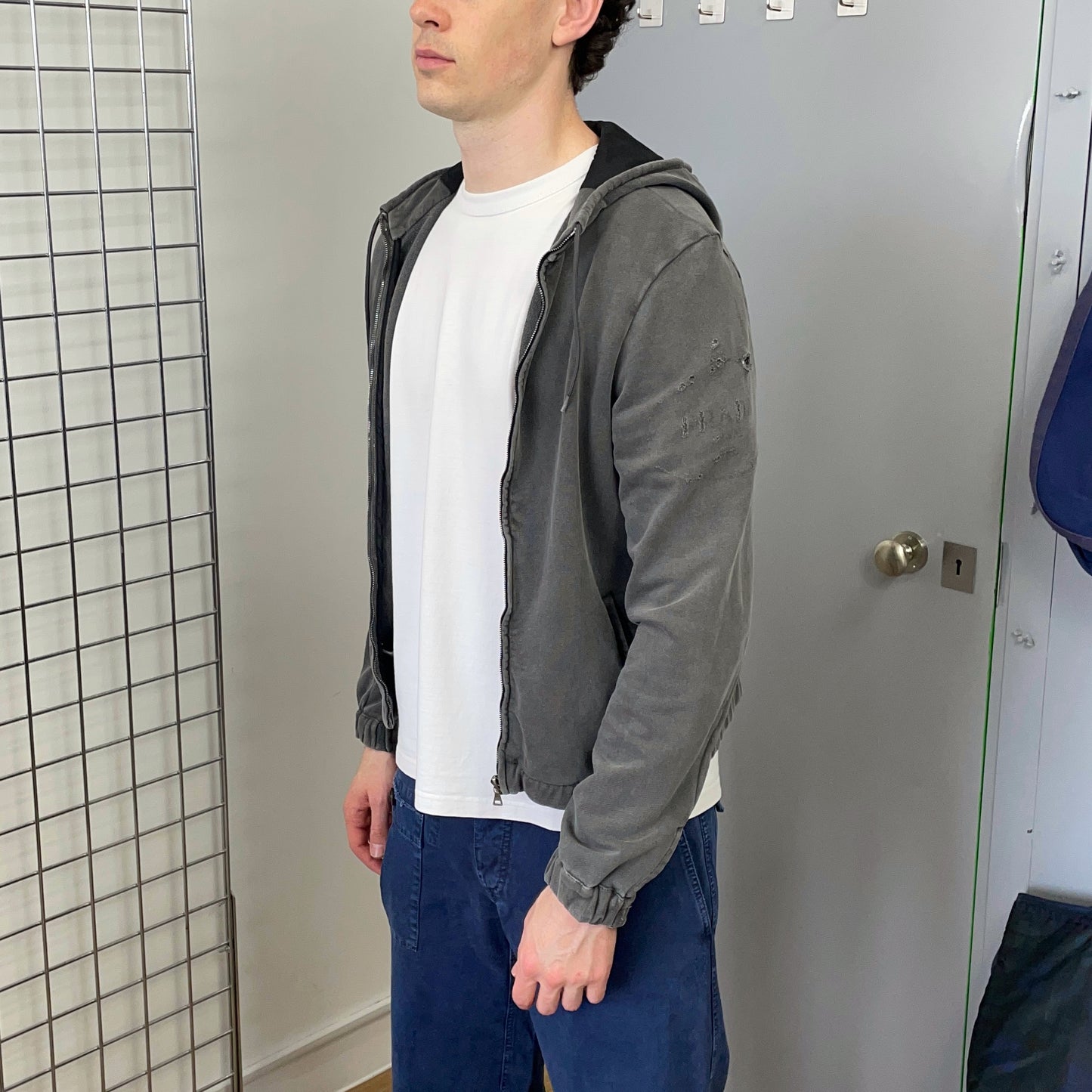 Prada Sport Grey 2009 Distressed Zip-Through Hoodie Jacket