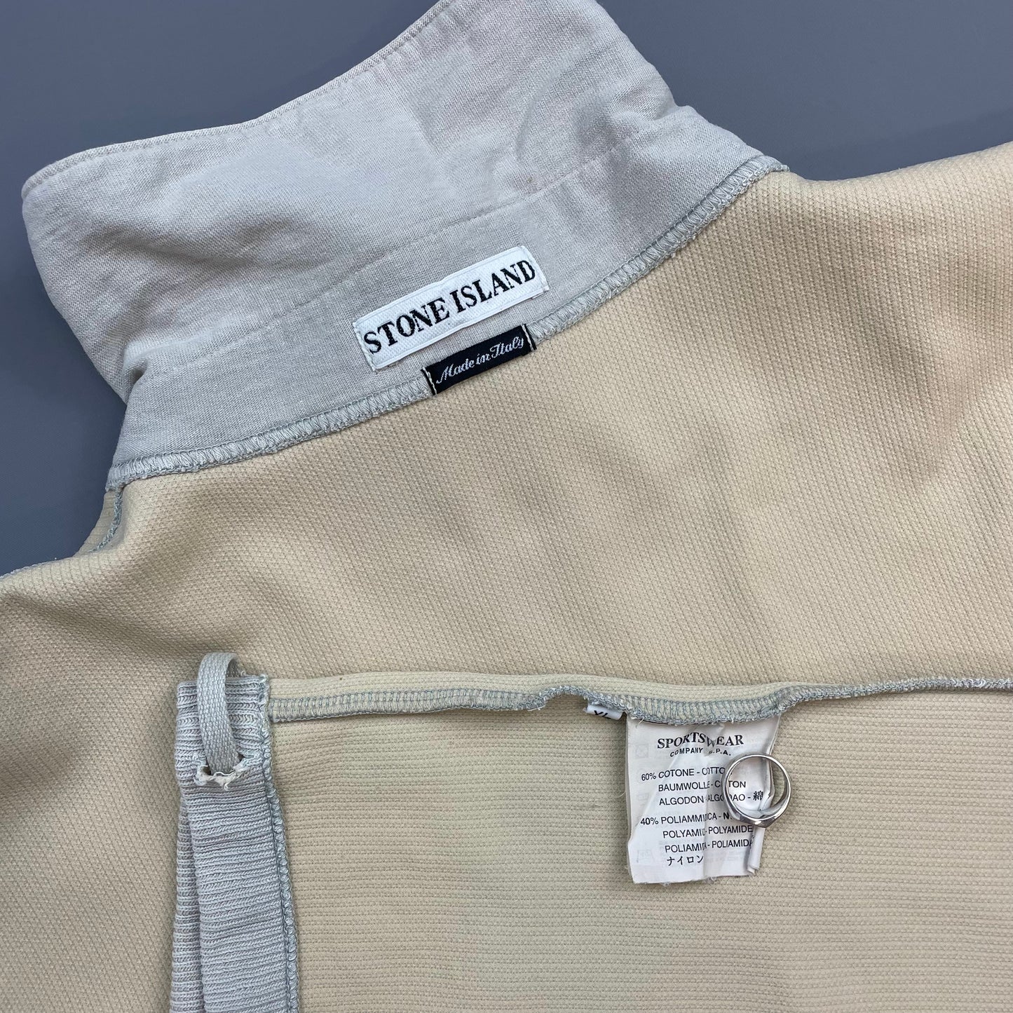 Stone Island Ivory Grey SS00 Cotton/Nylon Ribbed Half-Zip Jumper