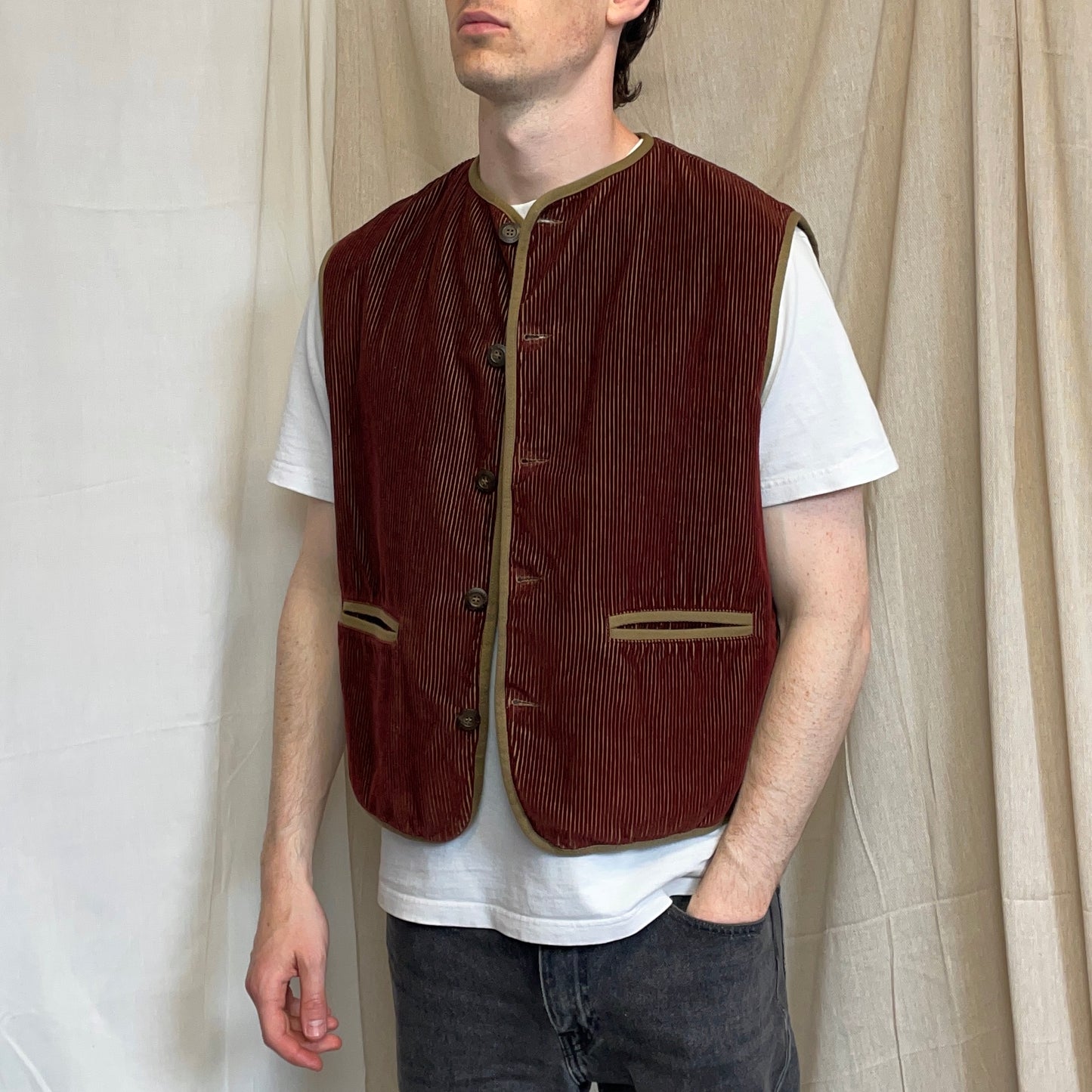 C.P. Company Maroon AW94 Corduroy Button-Up Gilet Vest