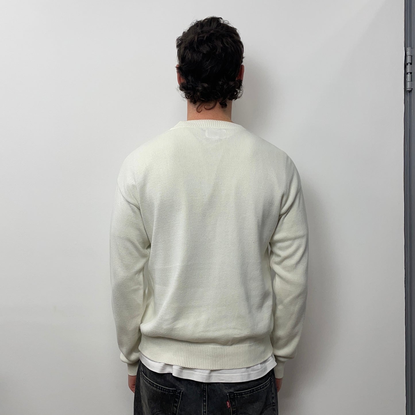 Armani Jeans Cream White 90s Spellout Knit Jumper