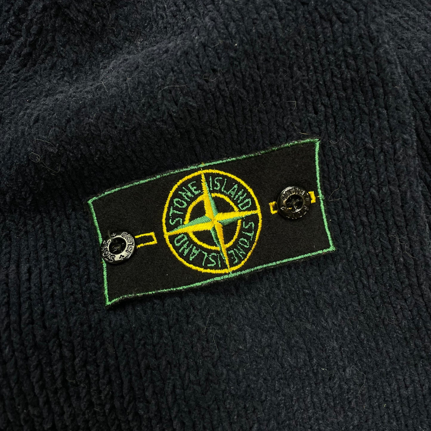Stone Island Navy Chenille Knit Knit Jumper w/ Green Edge Badge AW98
