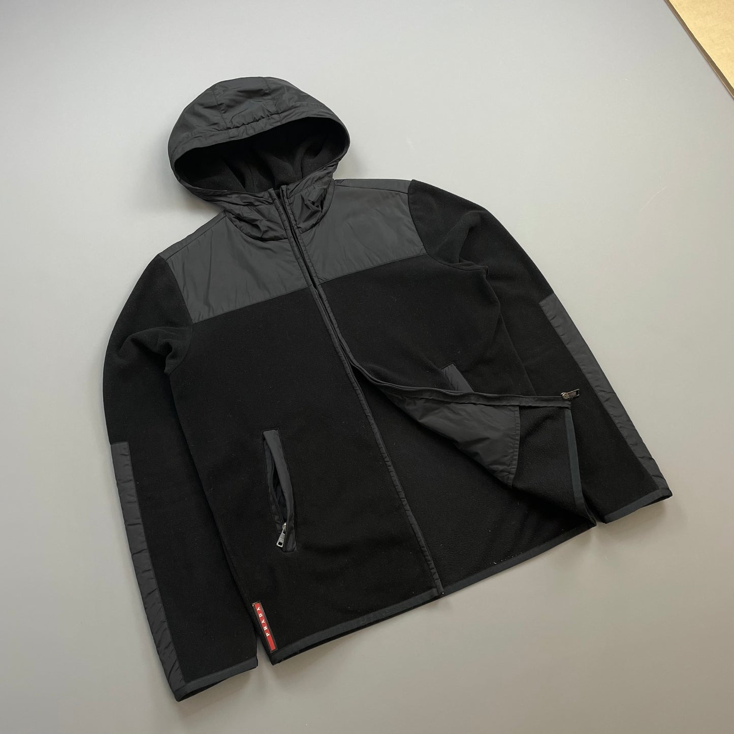 Prada Sport Black 2014 Nylon Panelled Hybrid Fleece Jacket