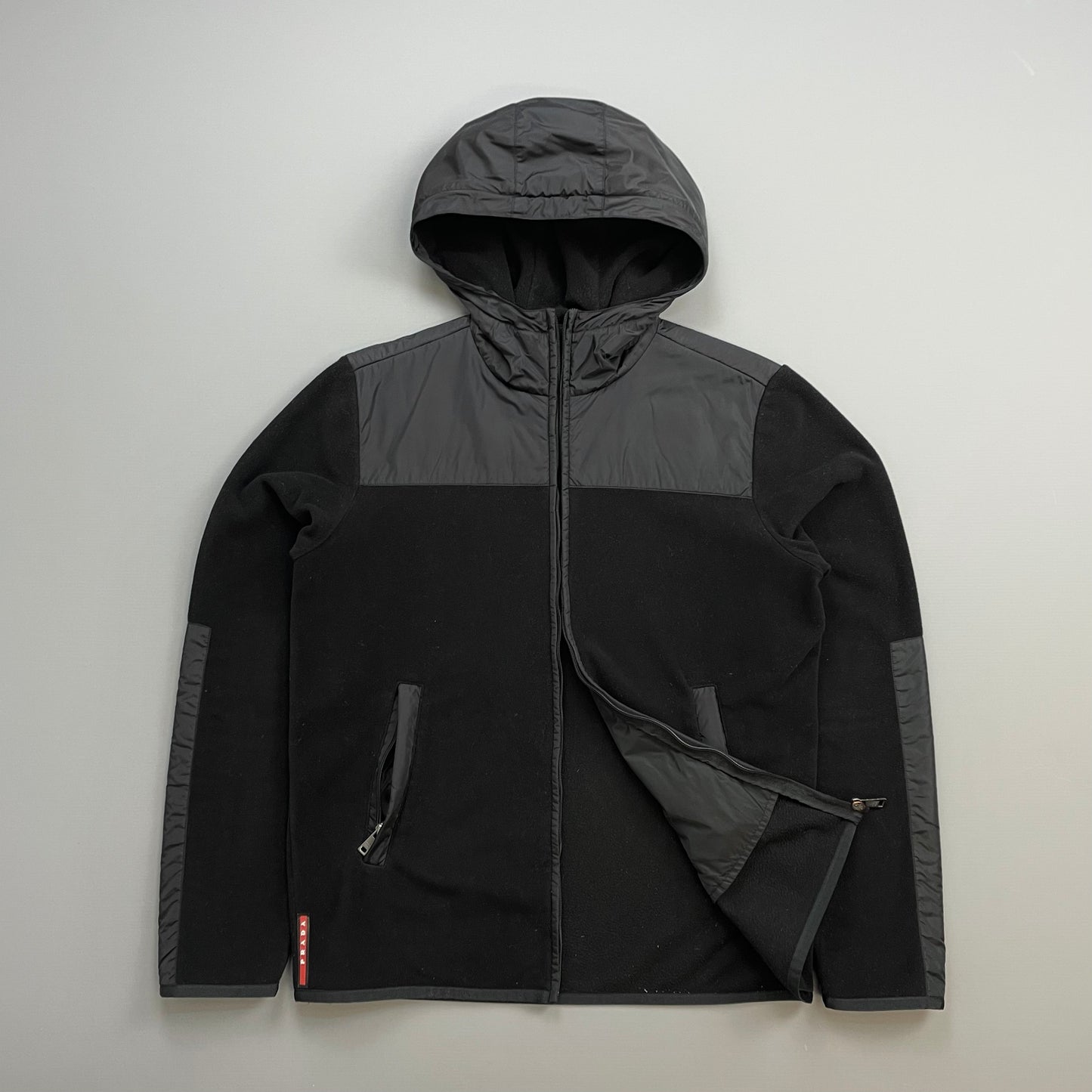 Prada Sport Black 2014 Nylon Panelled Hybrid Fleece Jacket