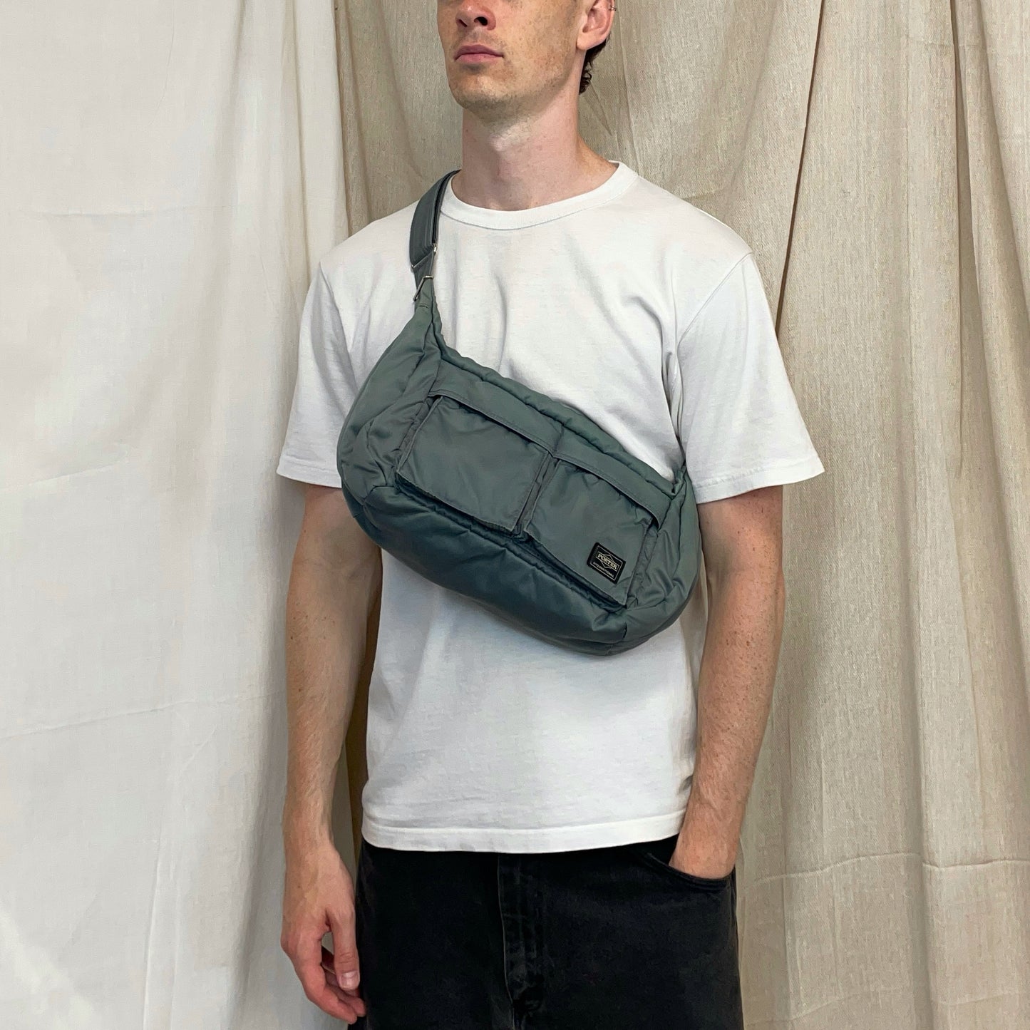 Porter International Teal Blue/Green Nylon Crossbody Shoulder Bag