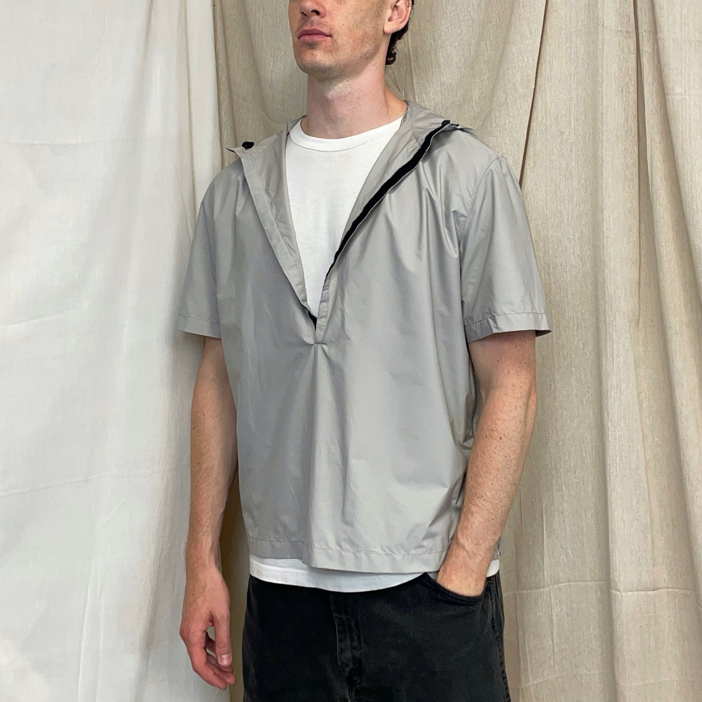 Prada Sport Grey SS99 Nylon Hooded Pullover Shirt Outerlayer