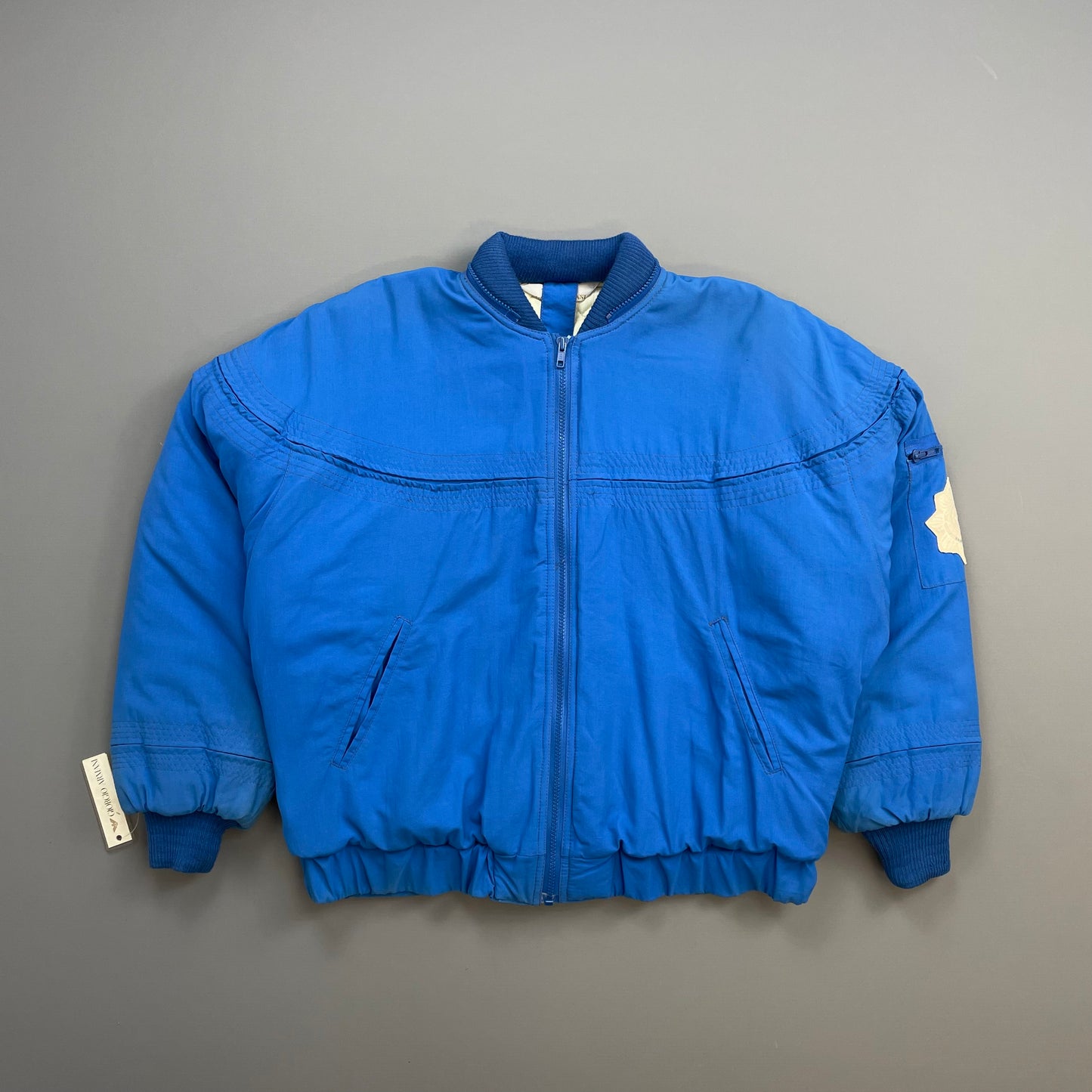 Giorgio Armani Electric Blue 80s Snowear Hooded Bomber Jacket