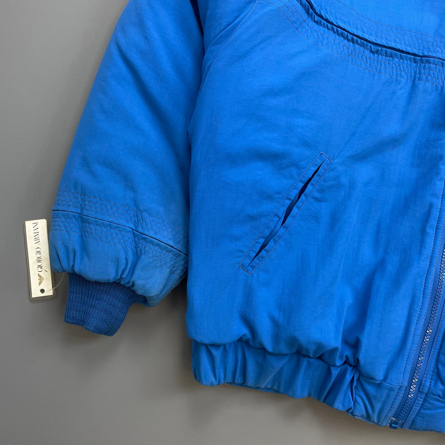 Giorgio Armani Electric Blue 80s Snowear Hooded Bomber Jacket