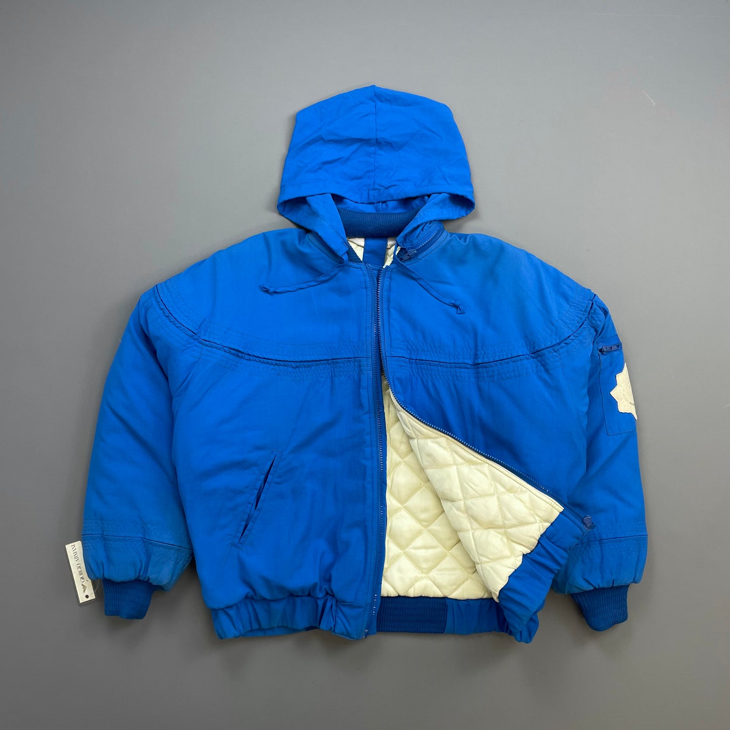 Giorgio Armani Electric Blue 80s Snowear Hooded Bomber Jacket
