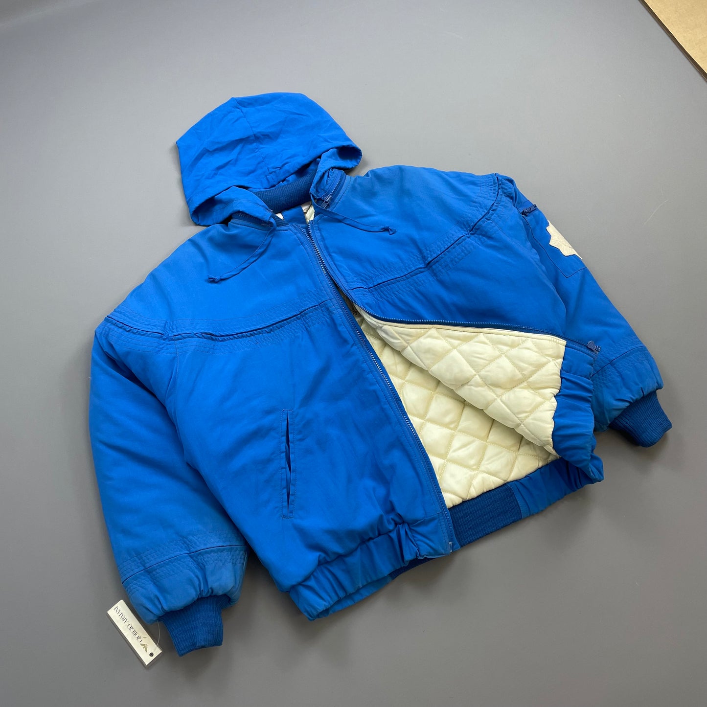 Giorgio Armani Electric Blue 80s Snowear Hooded Bomber Jacket