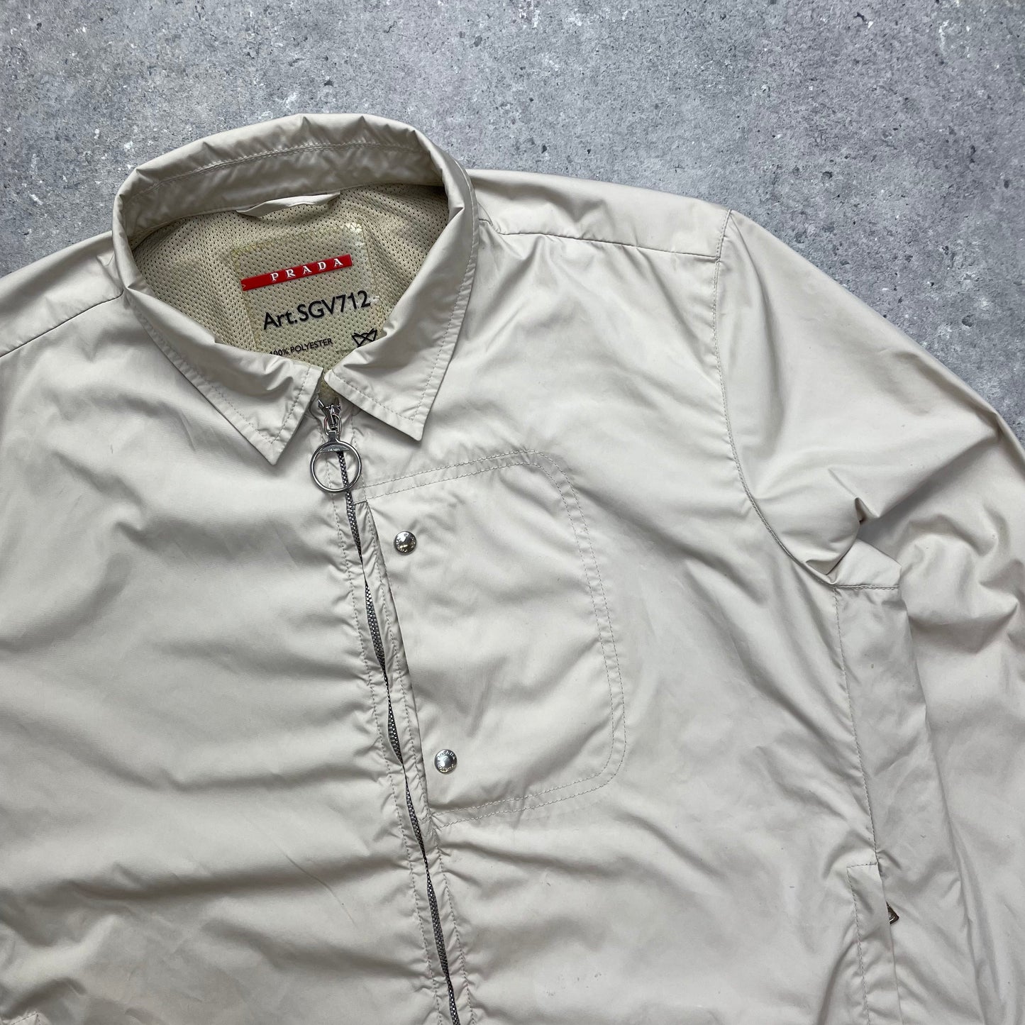 Prada Cream Harrington Two-Way Zip Jacket Tg50