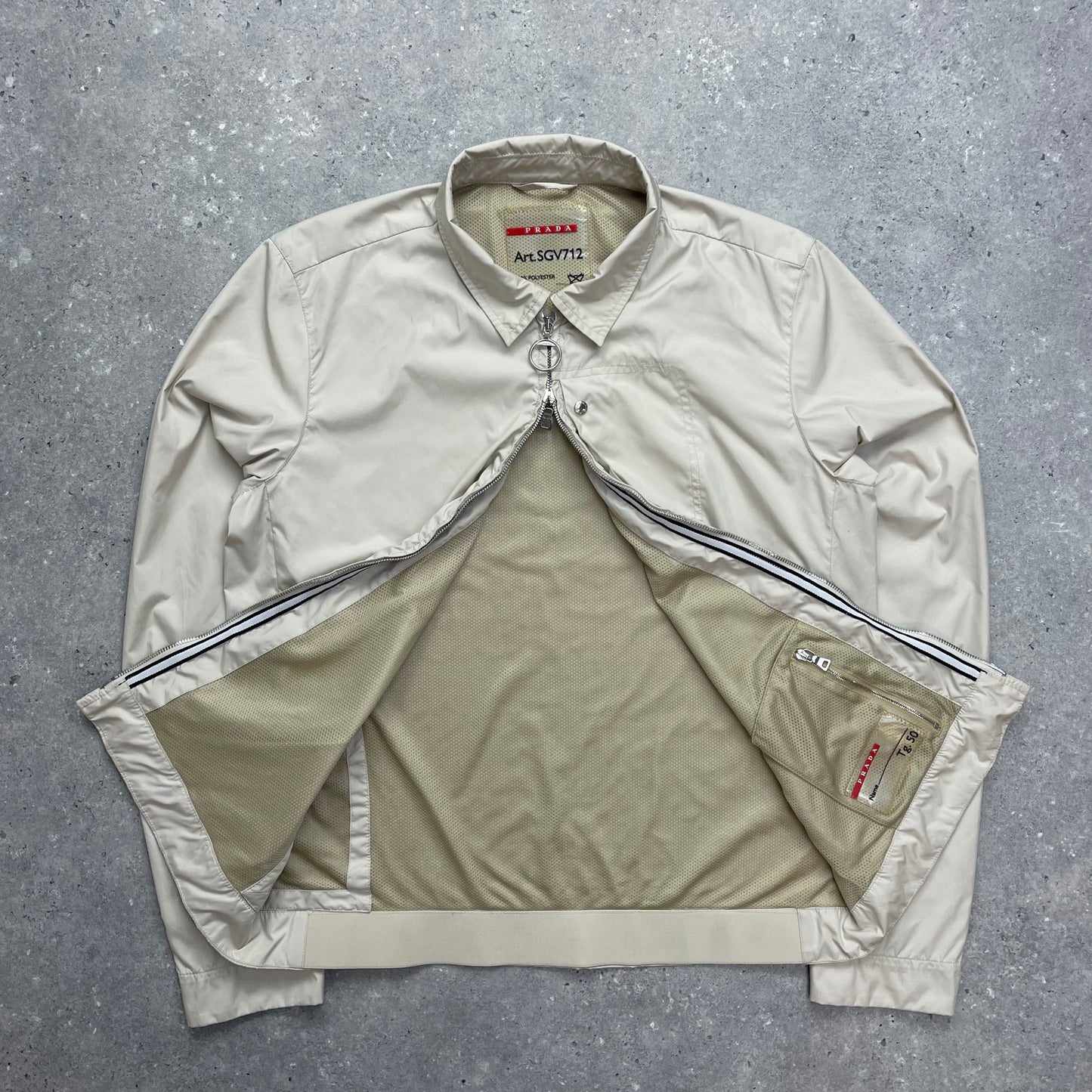 Prada Cream Harrington Two-Way Zip Jacket Tg50