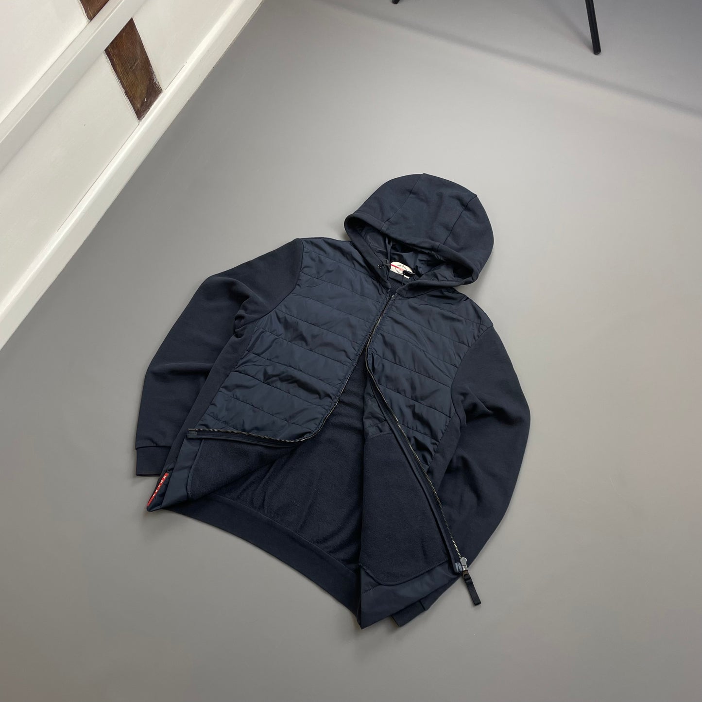 Prada Sport Navy Nylon Padded Hybrid Hooded Jacket