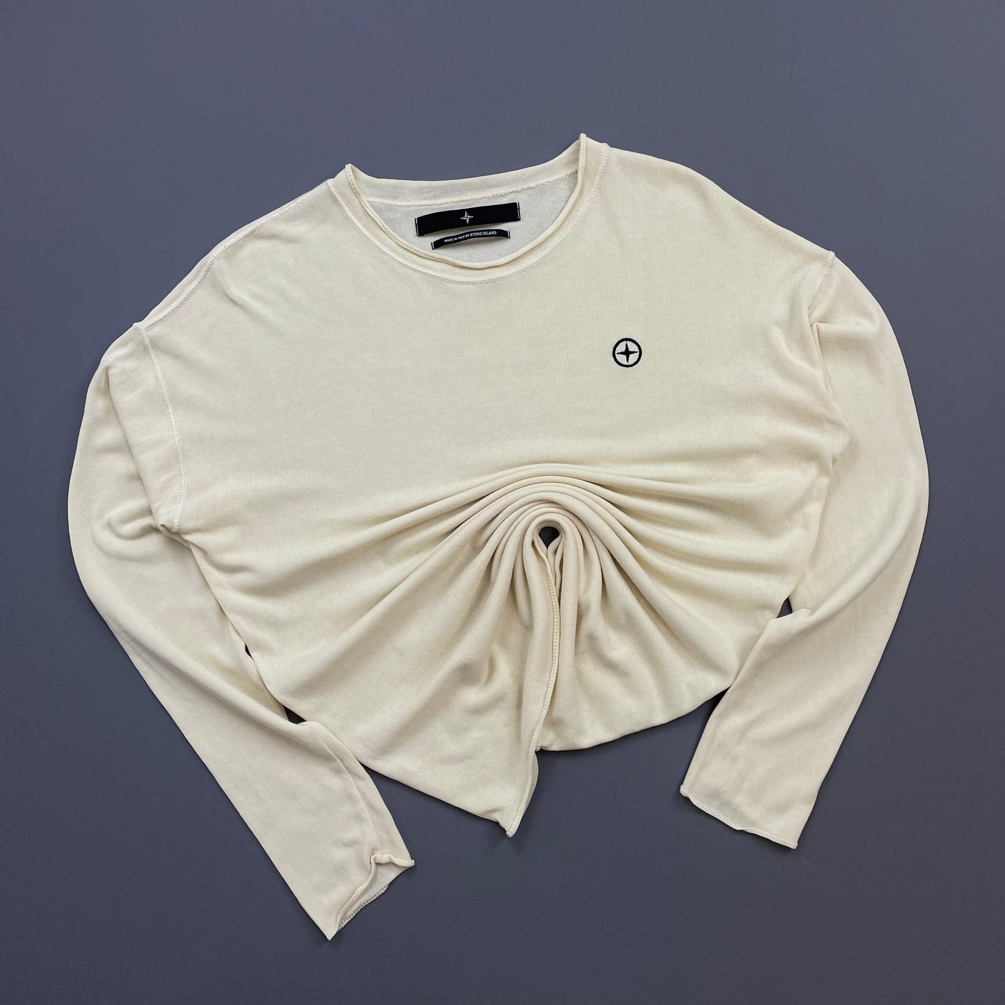 Stone Island Denims Cream 00s Lightweight Raw-Edge Jumper