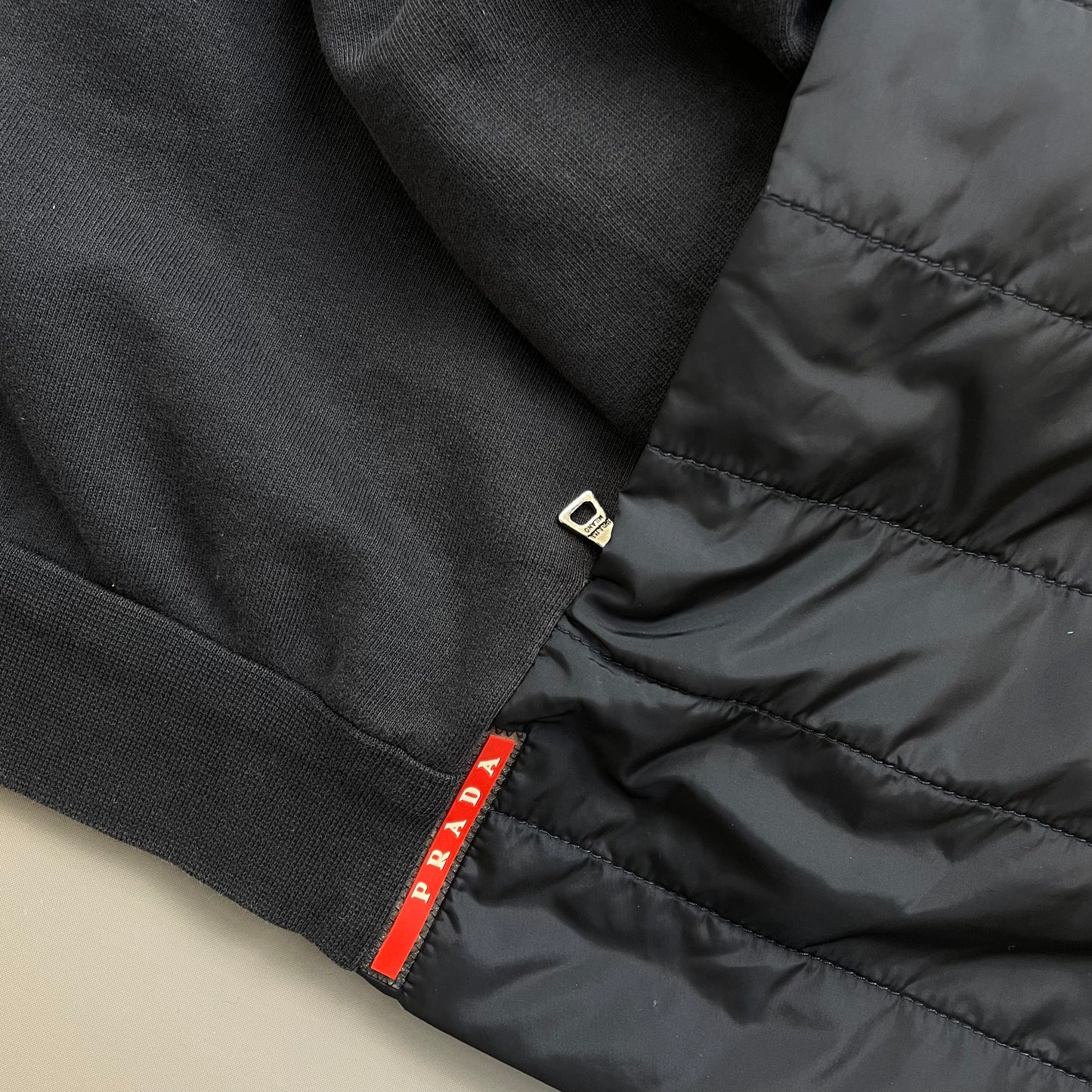 Prada Sport Navy Nylon Padded Hybrid Hooded Jacket