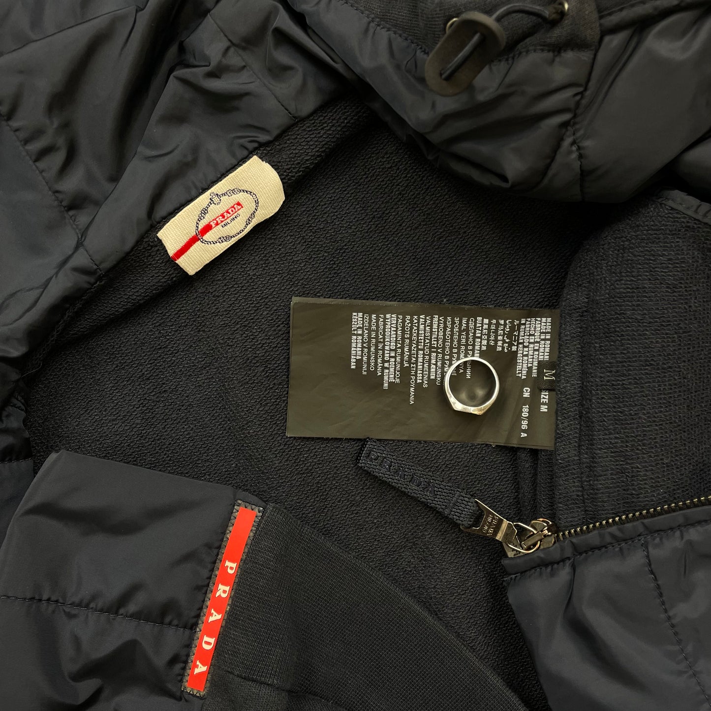 Prada Sport Navy Nylon Padded Hybrid Hooded Jacket