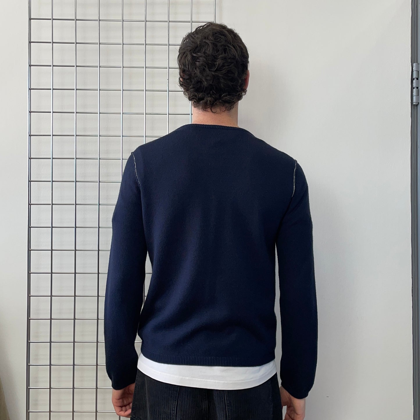 Armani Jeans Navy 00s Raw Seam Knit Jumper