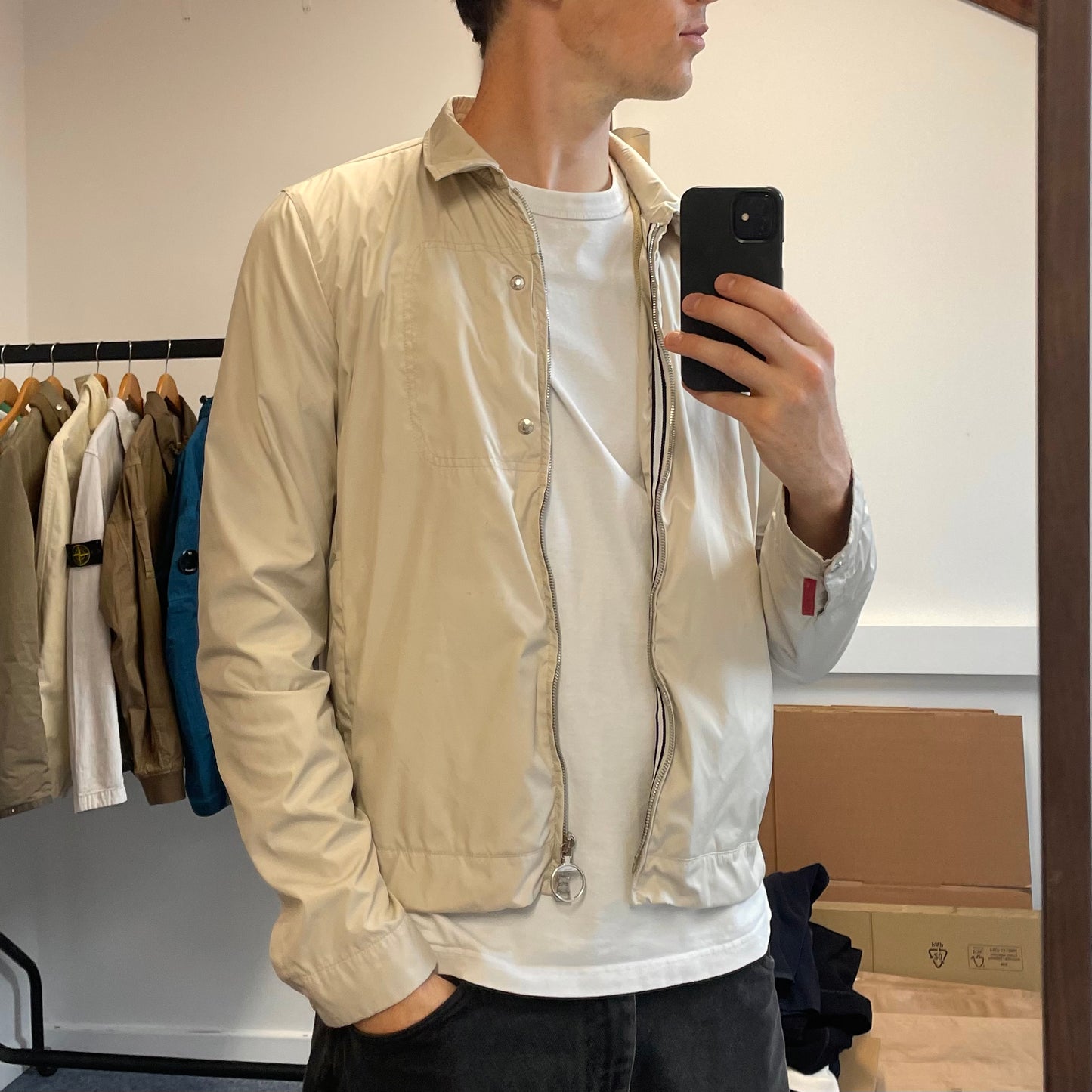 Prada Cream Harrington Two-Way Zip Jacket Tg50