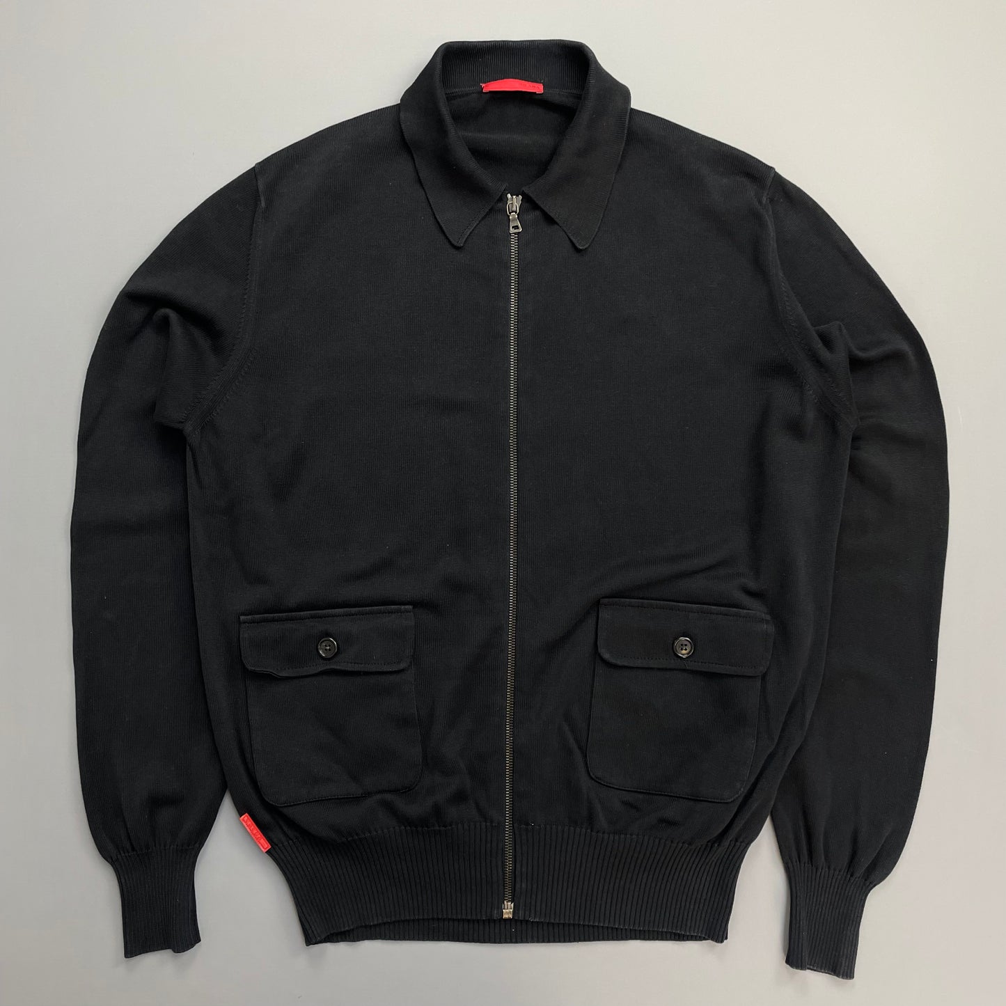 Prada Sport Black 2008 Cotton Knit Zip-Through Collared Cardigan