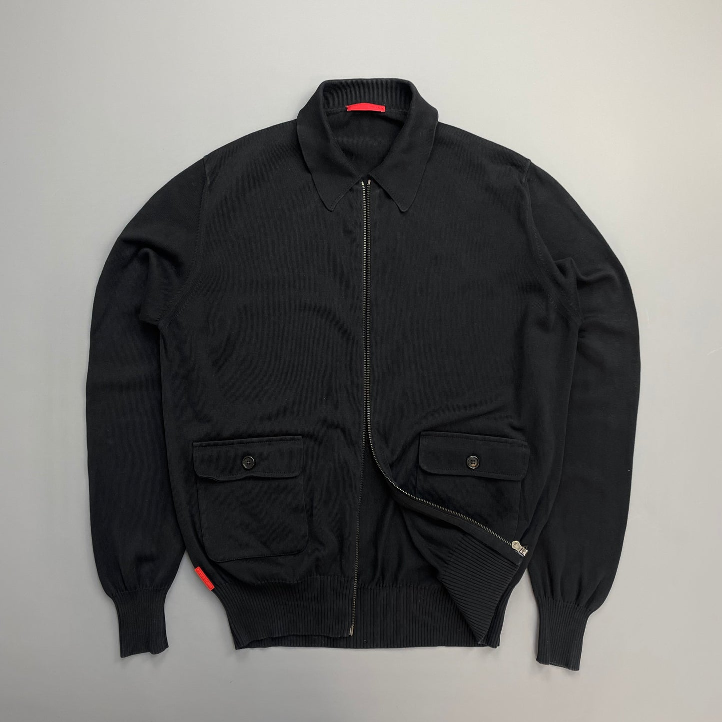 Prada Sport Black 2008 Cotton Knit Zip-Through Collared Cardigan