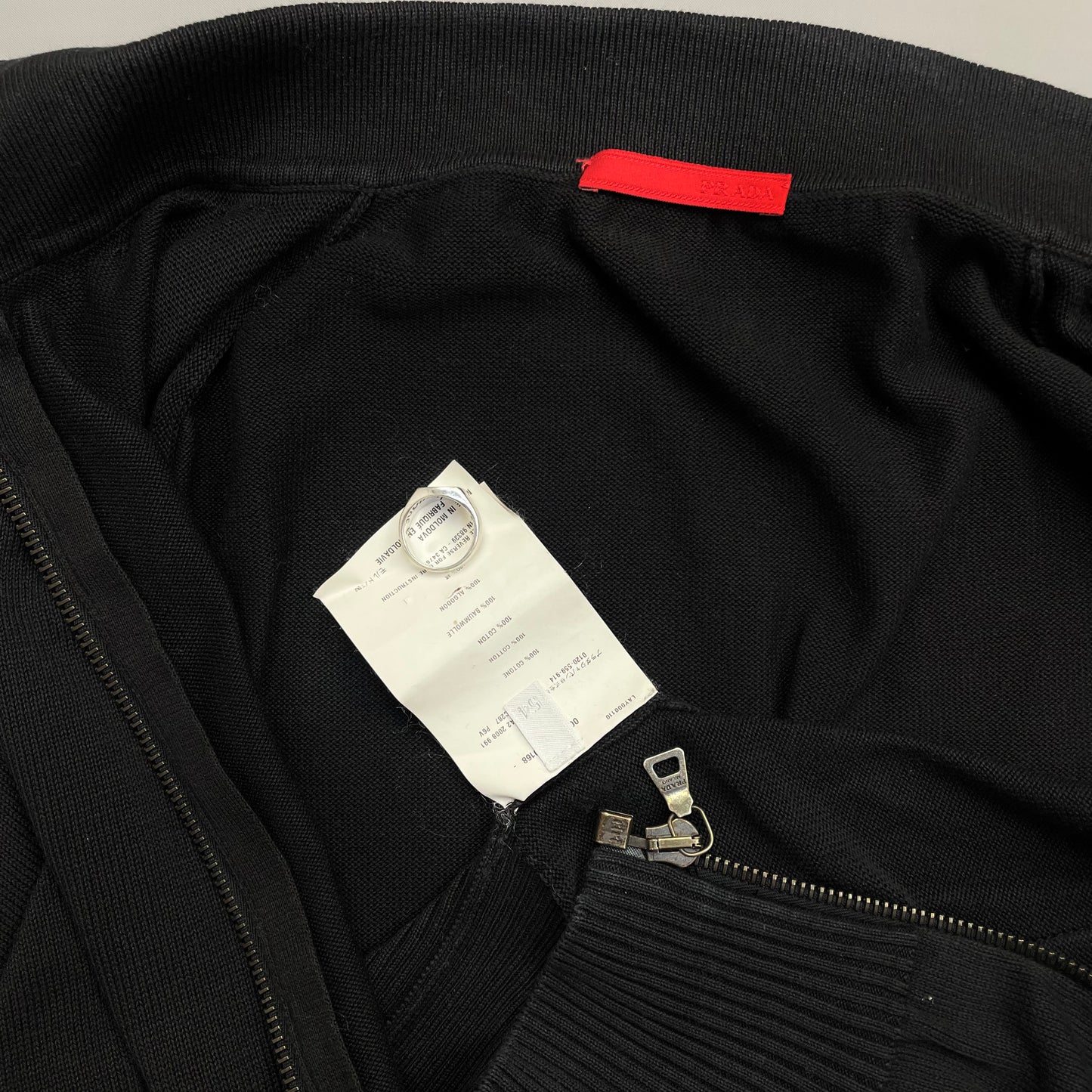 Prada Sport Black 2008 Cotton Knit Zip-Through Collared Cardigan