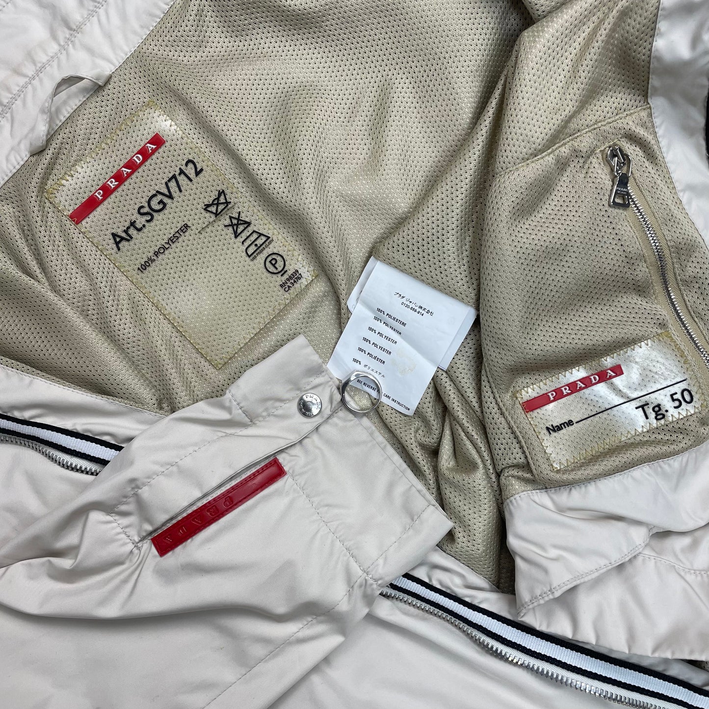 Prada Cream Harrington Two-Way Zip Jacket Tg50