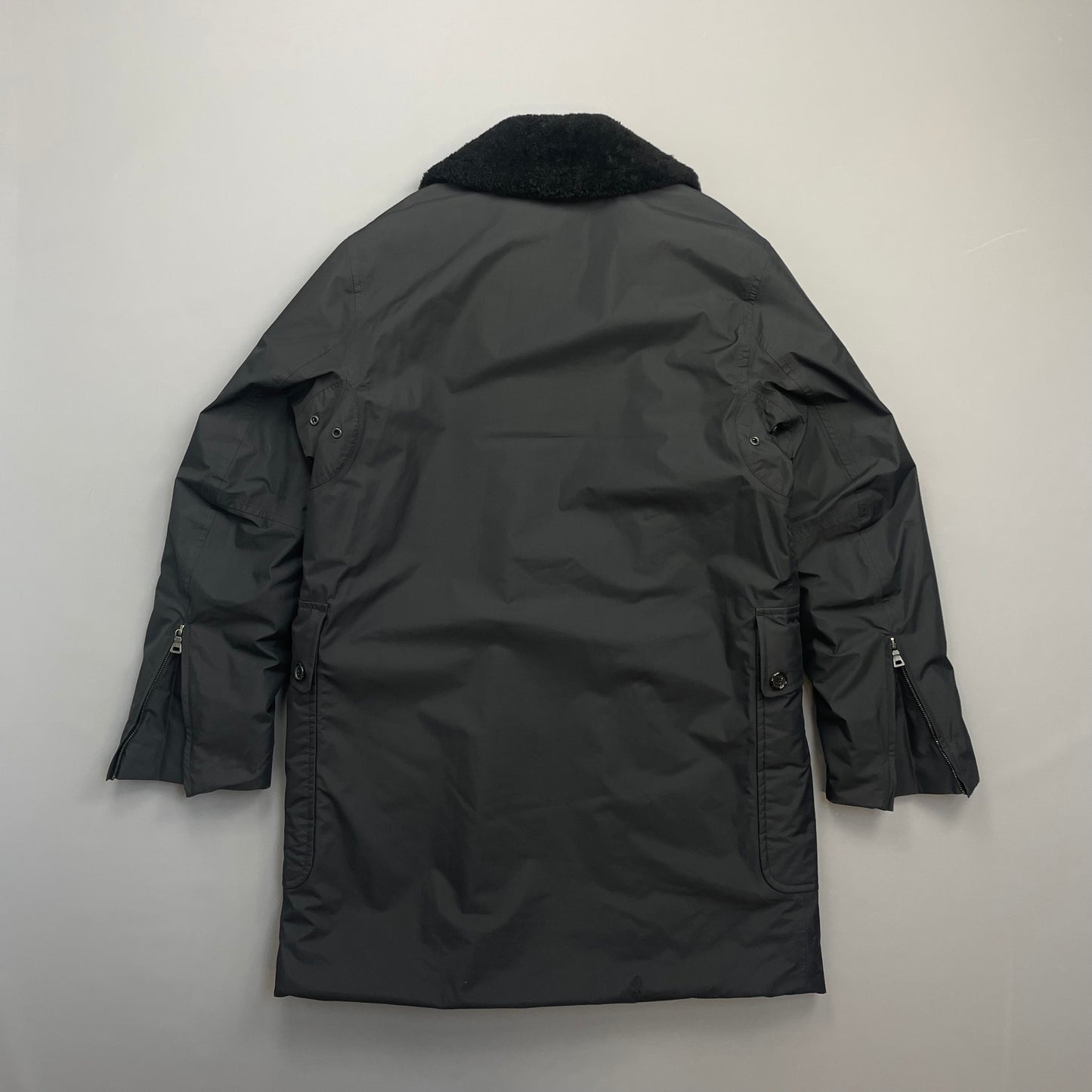 Prada Sport Black Nylon Sheep Fur Padded Long Coat