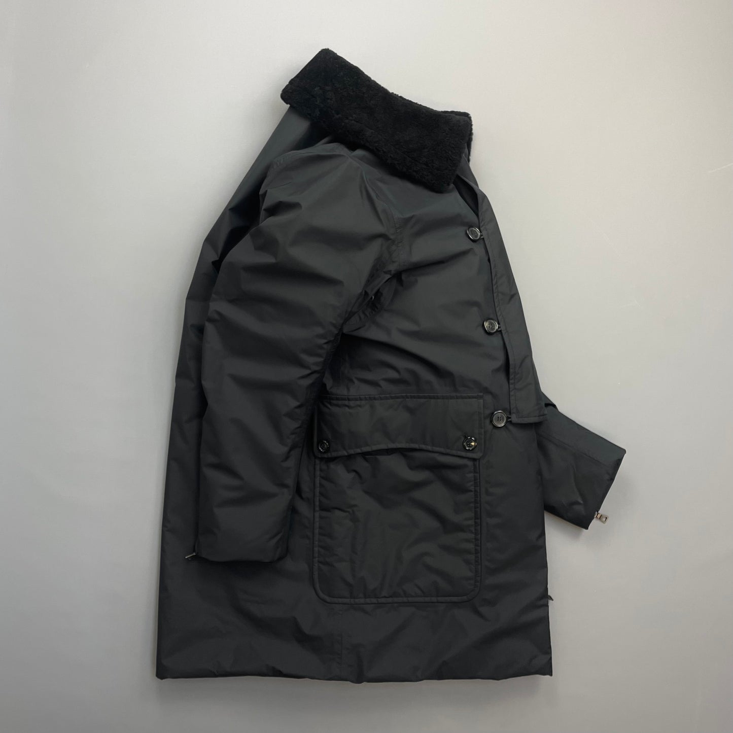 Prada Sport Black Nylon Sheep Fur Padded Long Coat