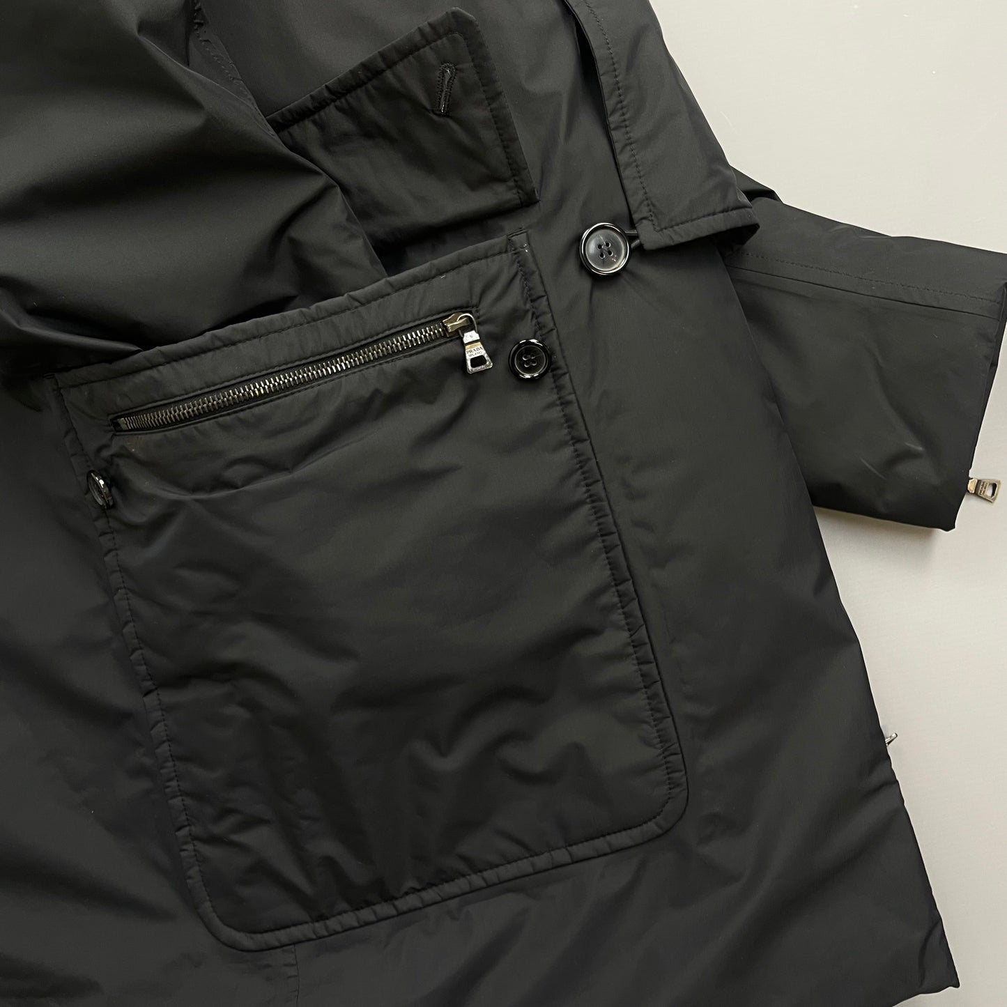 Prada Sport Black Nylon Sheep Fur Padded Long Coat